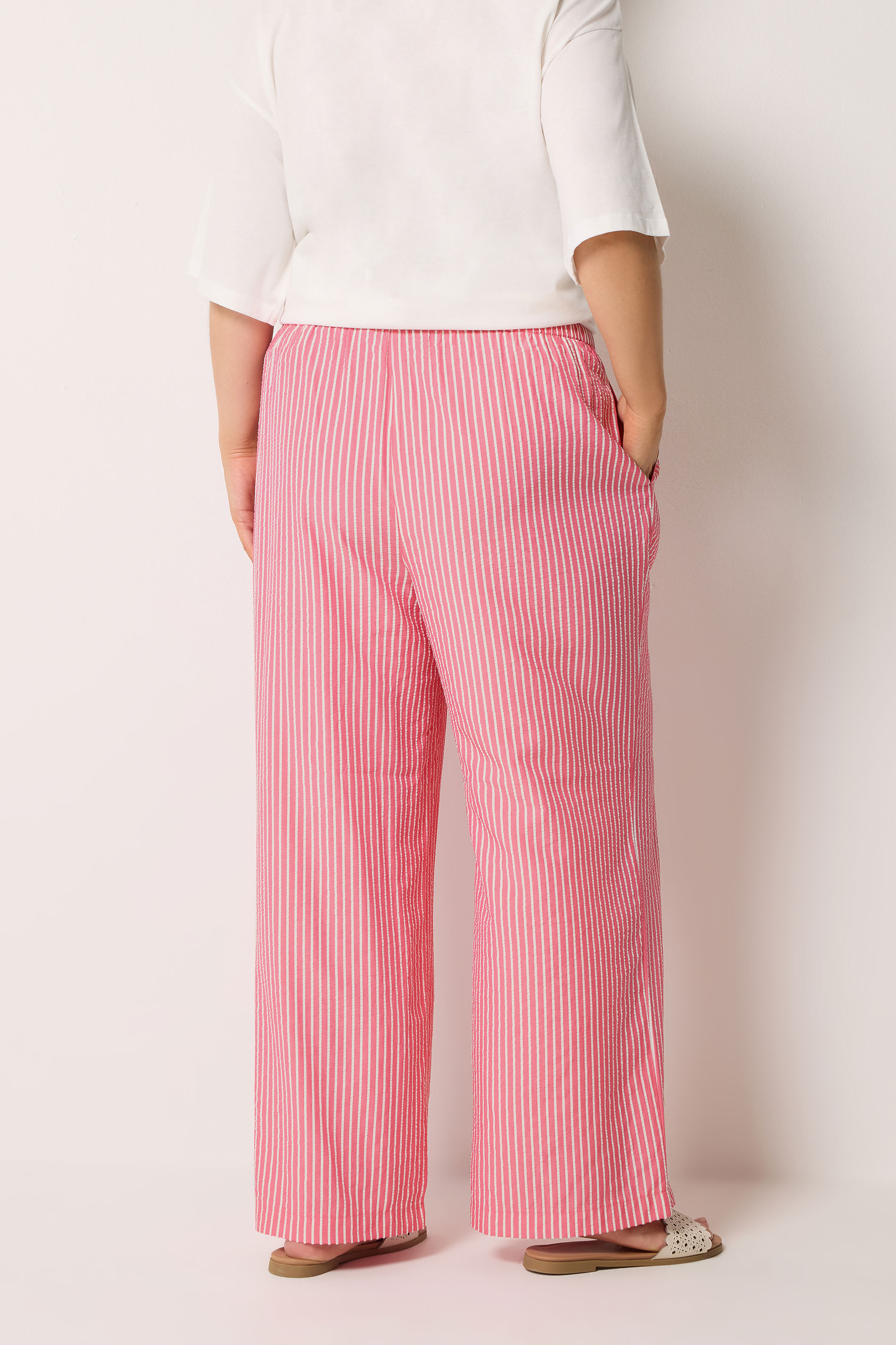 YOURS Plus Size Pink Stripe Trousers | Yours Clothing 4