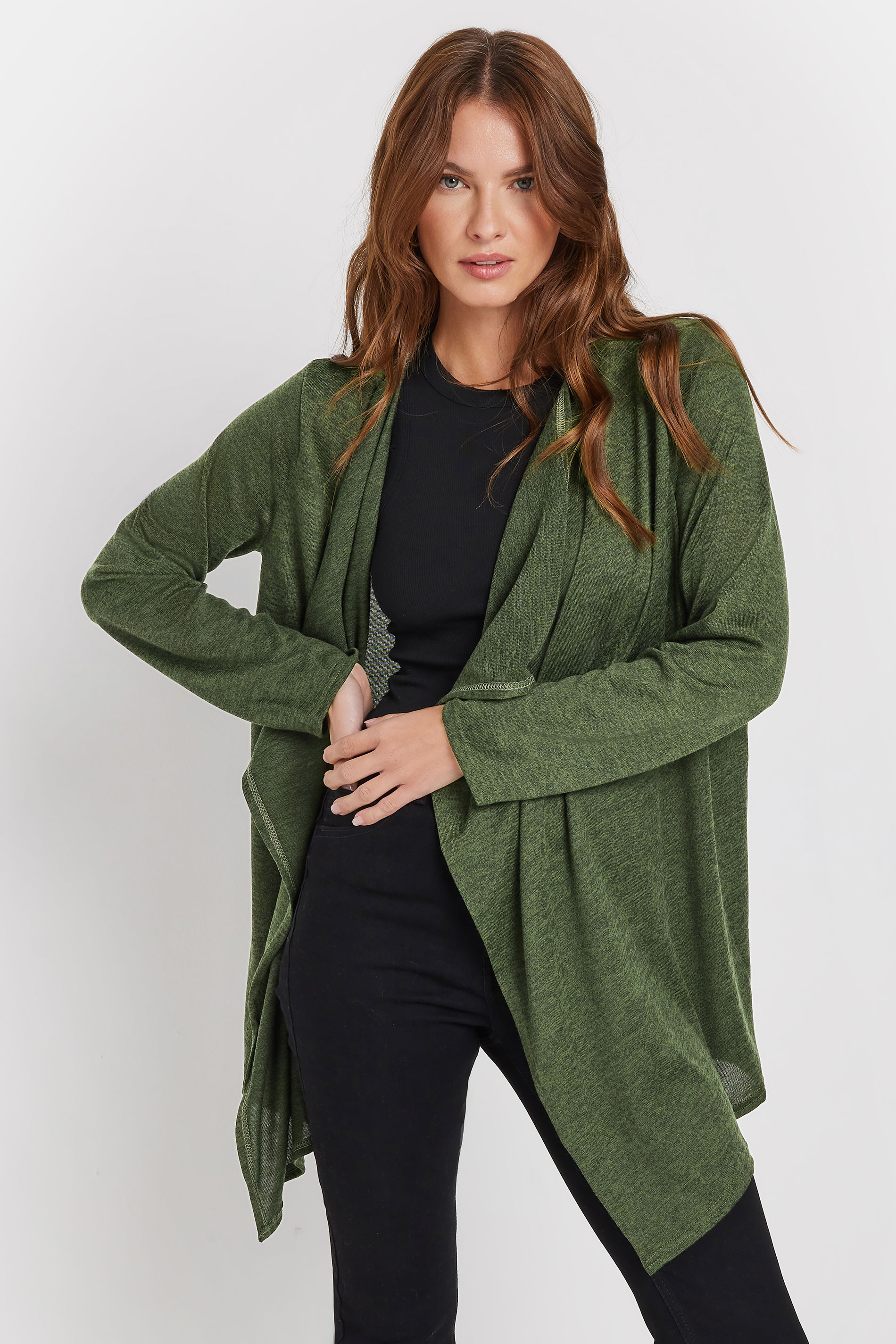 M&Co Khaki Green Waterfall Cardigan | M&Co 1