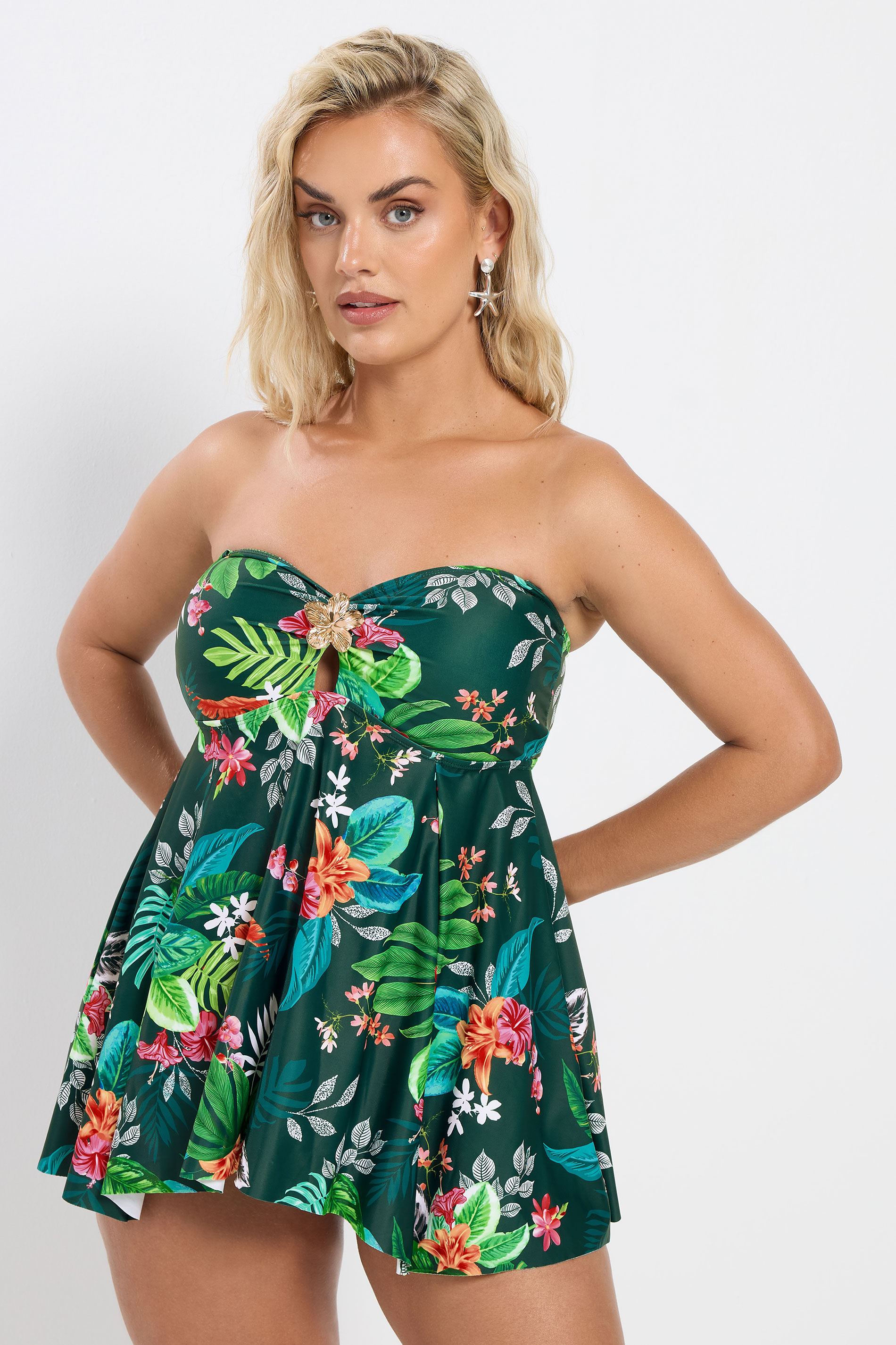 YOURS Plus Size Green Tropical Print Tankini Top | Yours Clothing 4