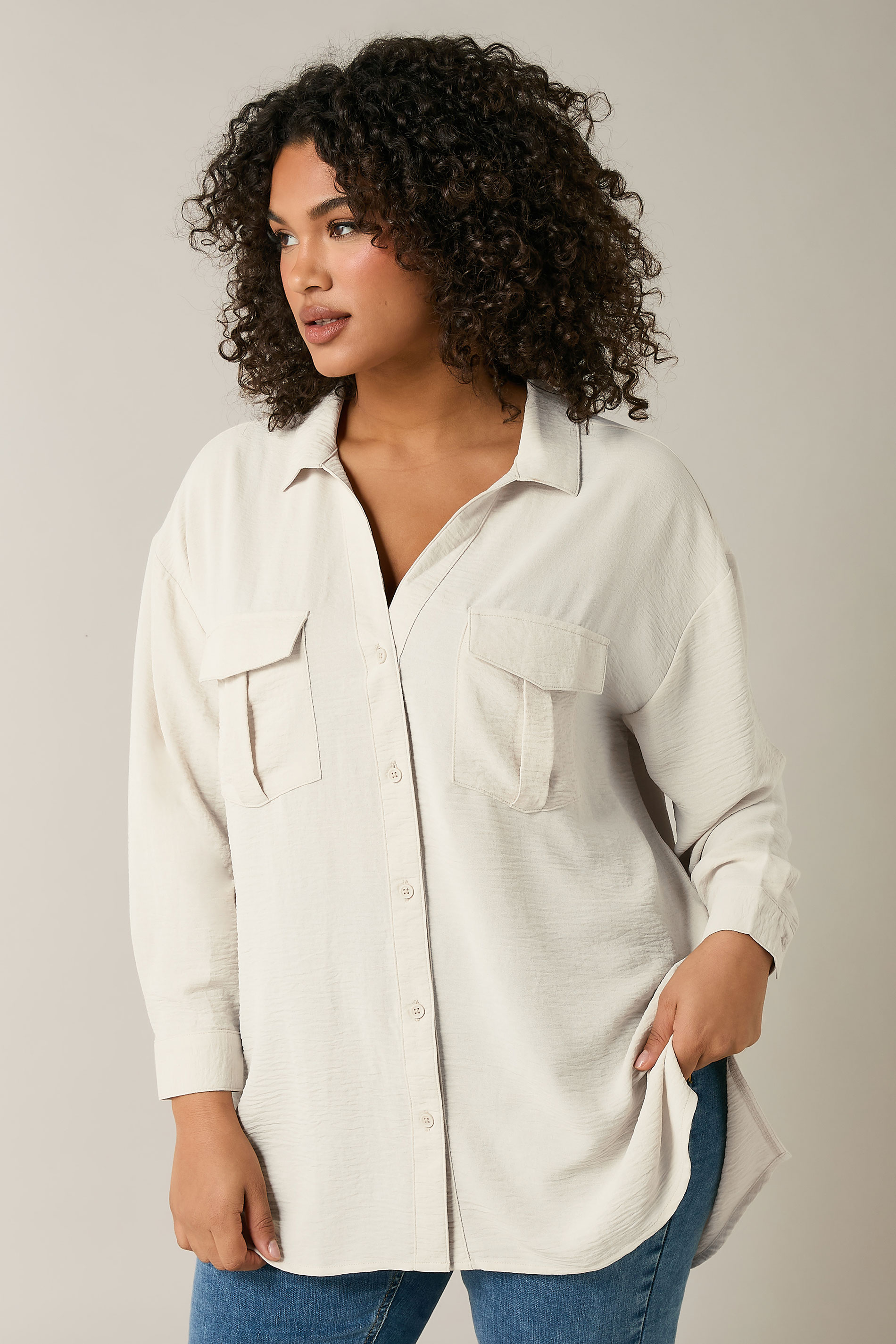 EVANS Plus Size Cream Utility Pocket Shirt | Evans 1