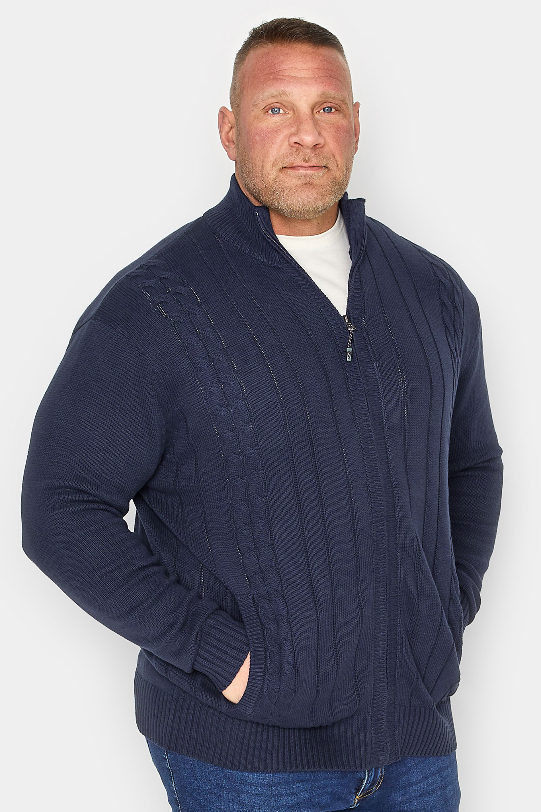 KAM Big & Tall Navy Blue Cable Knit Cardigan | BadRhino 3