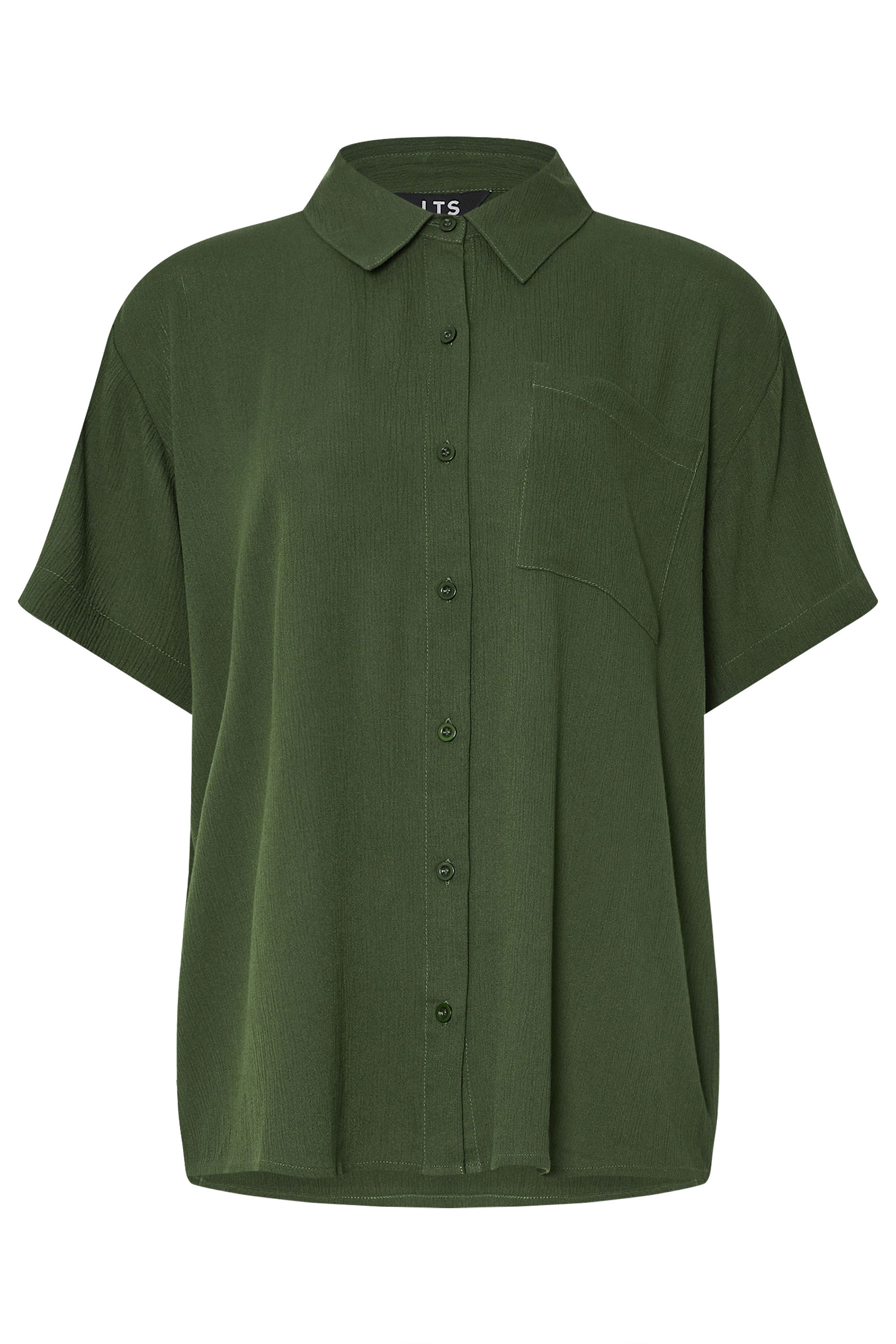 LTS Tall Khaki Green Cotton Crinkle Shirt | Long Tall Sally 7