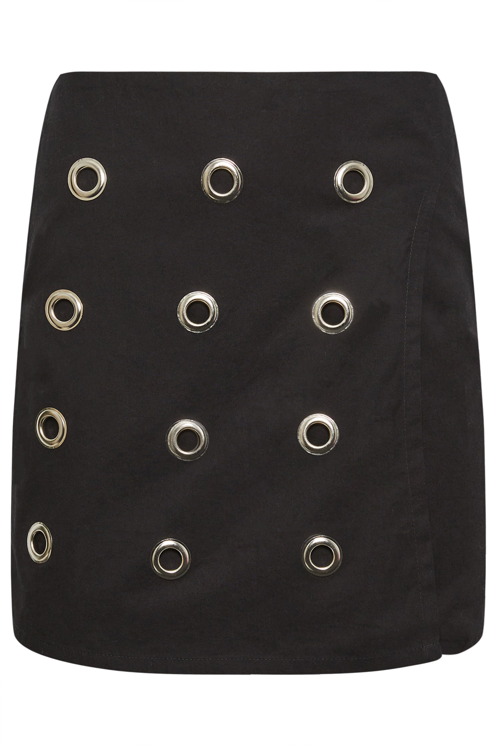 PixieGirl Petite Womens Black Eyelet Detail Cotton Wrap Mini Skirt | PixieGirl 5