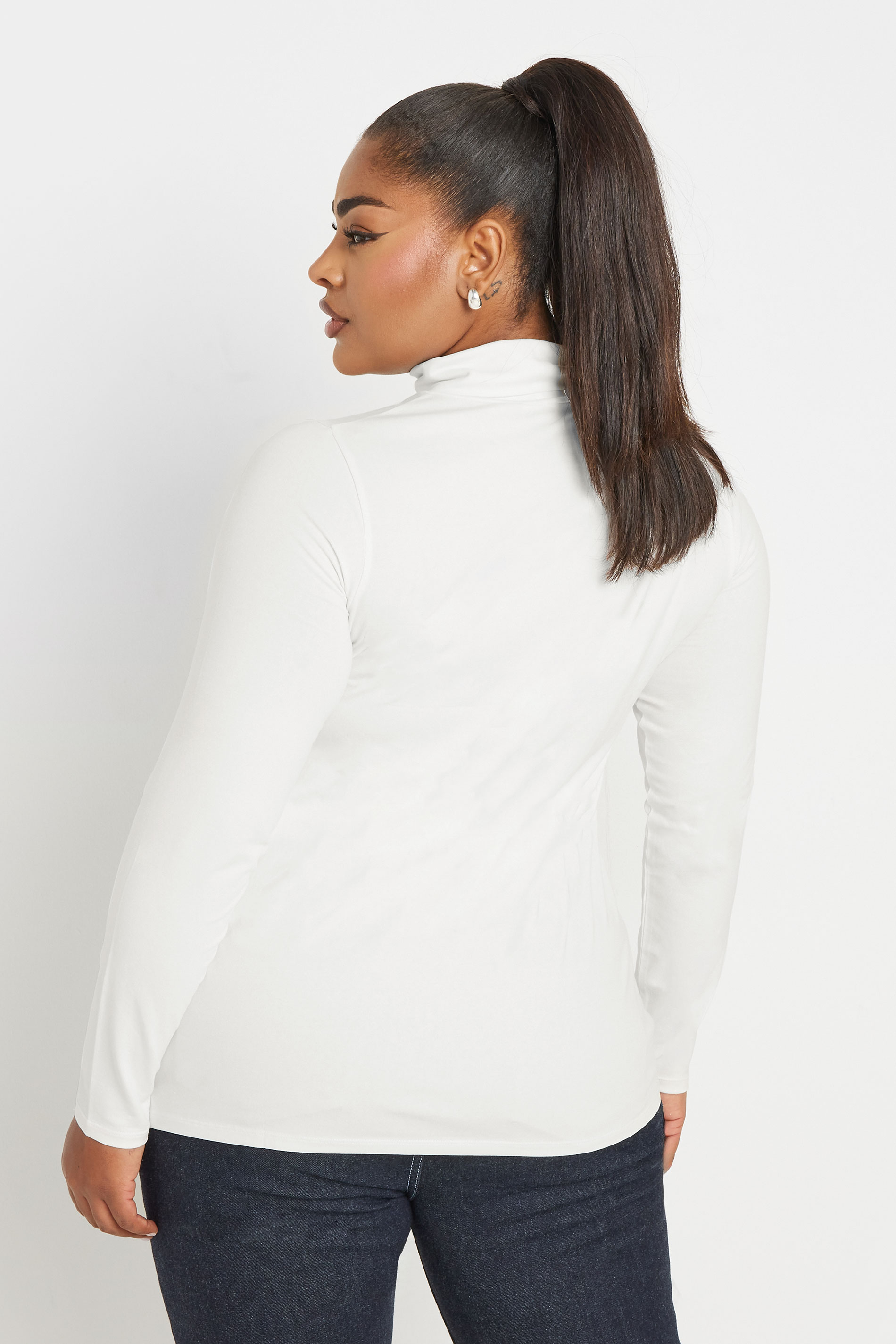 YOURS Plus Size White Long Sleeve Turtle Neck Top | Yours Clothing 2
