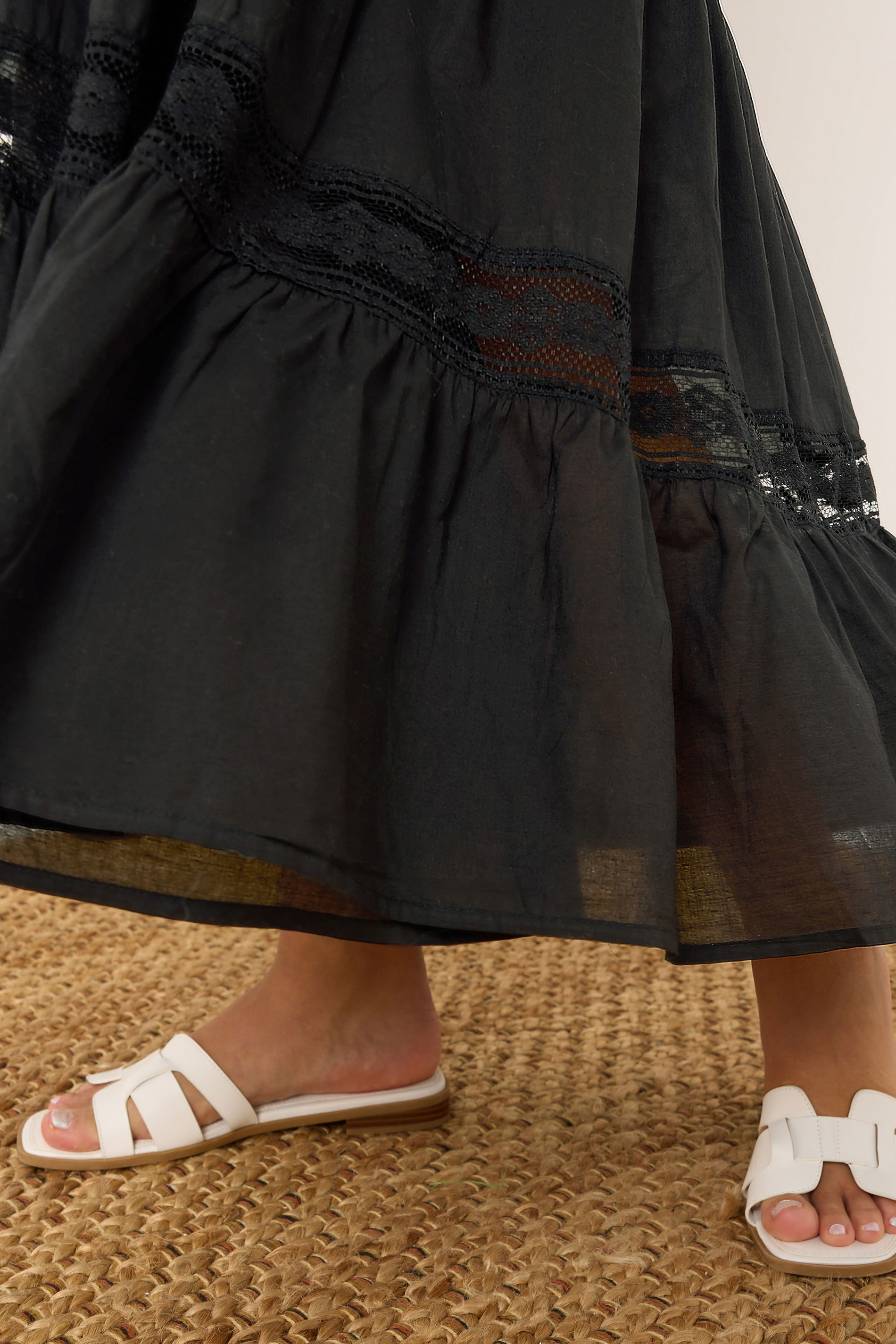 YOURS Plus Size Black Cotton Tiered Maxi Skirt | Yours Clothing 4