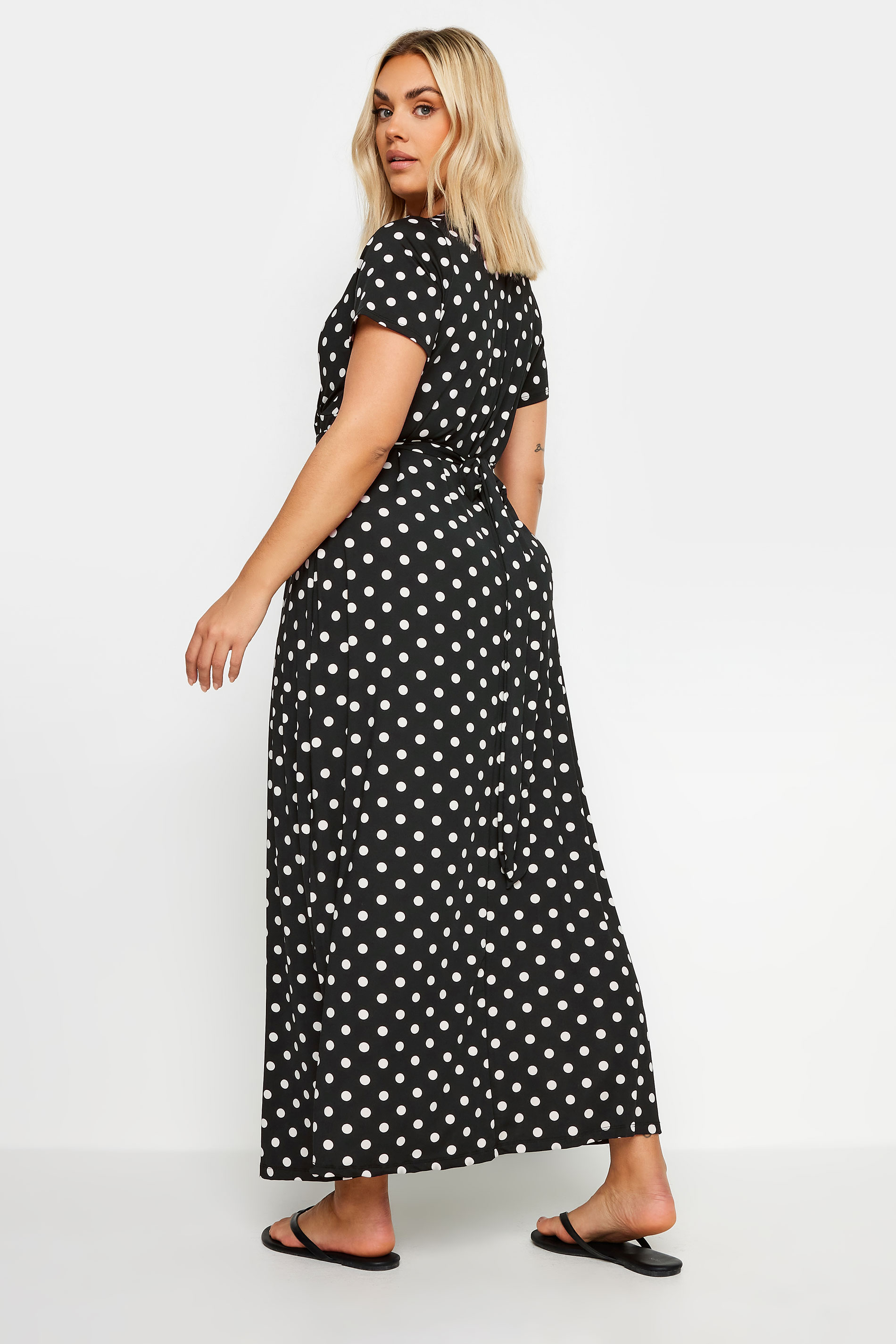 YOURS Plus Size Black Polka Dot Print Maxi Wrap Dress | Yours Clothing 2