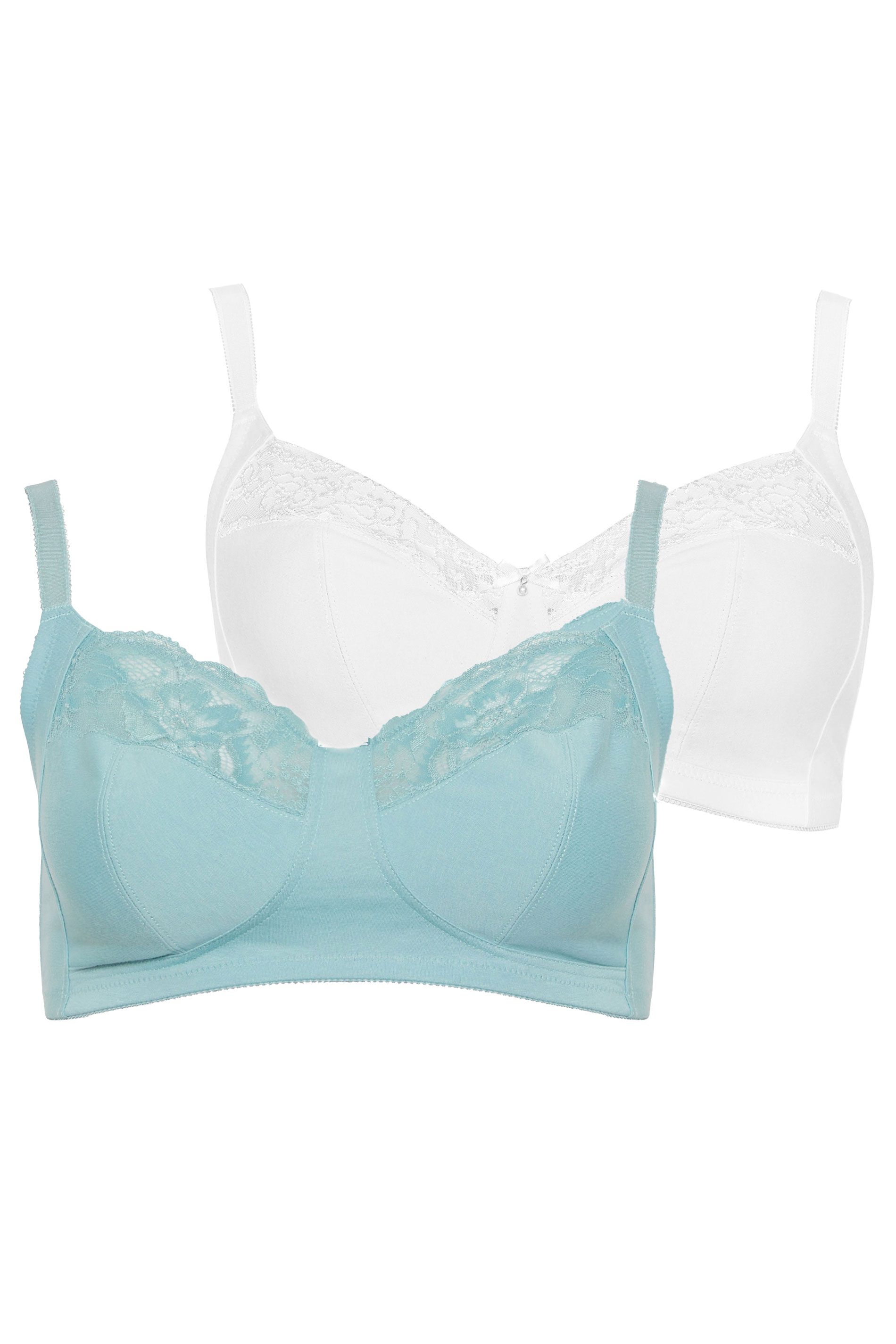 YOURSET 2 PACK Plus Size Blue Cotton Lace Trim Non-Padded Non-Wired Bralette | Yours Clothing 3