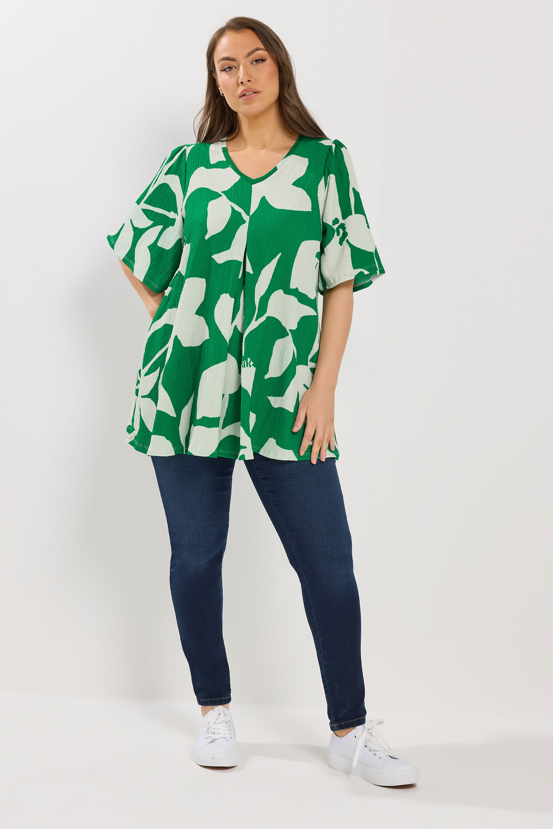 YOURS Plus Size Green Abstract Textured Pleat Front Top | Yours Clothing  1