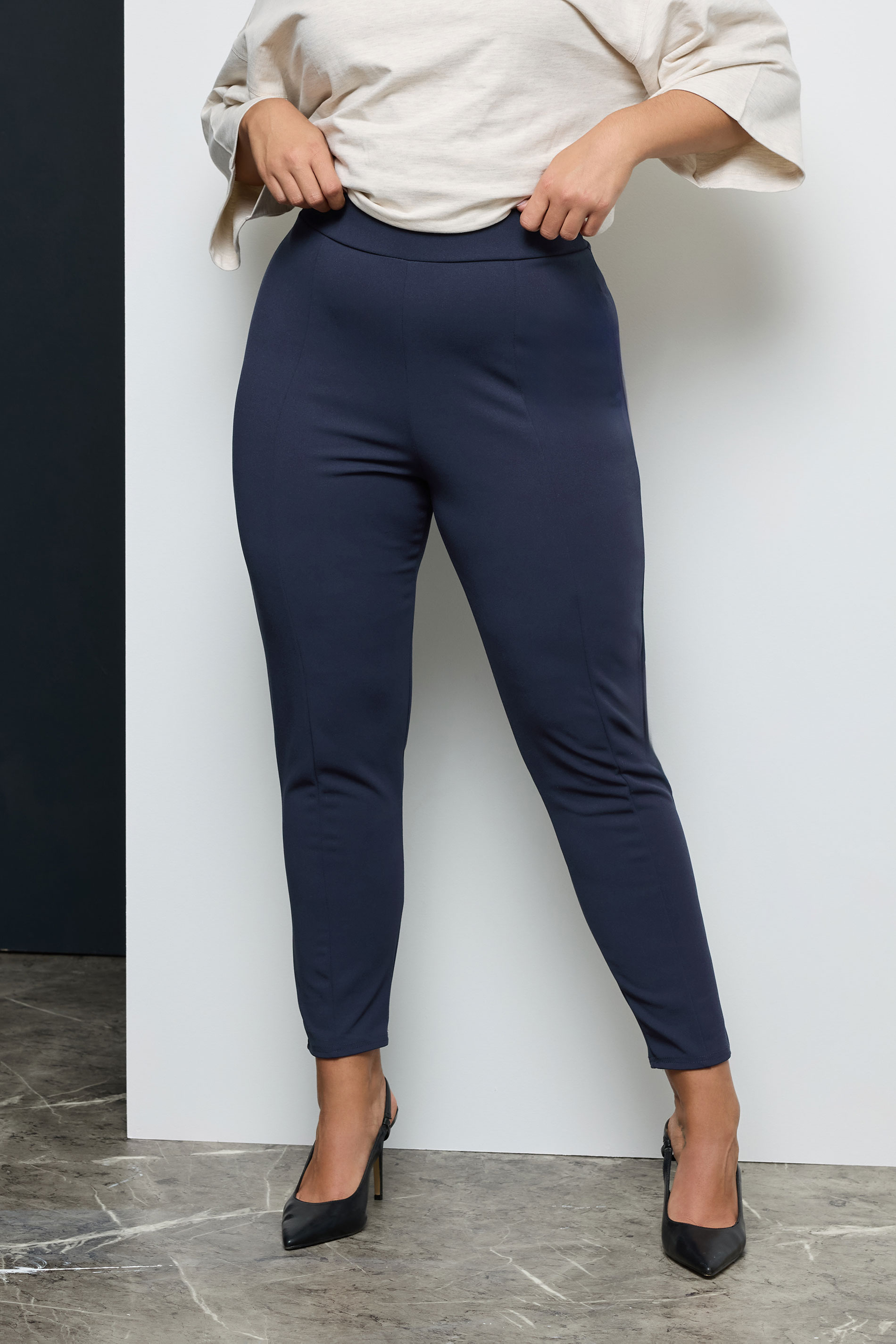 Plus Size Navy Blue Stretch Tapered Trousers | Yours Clothing 3