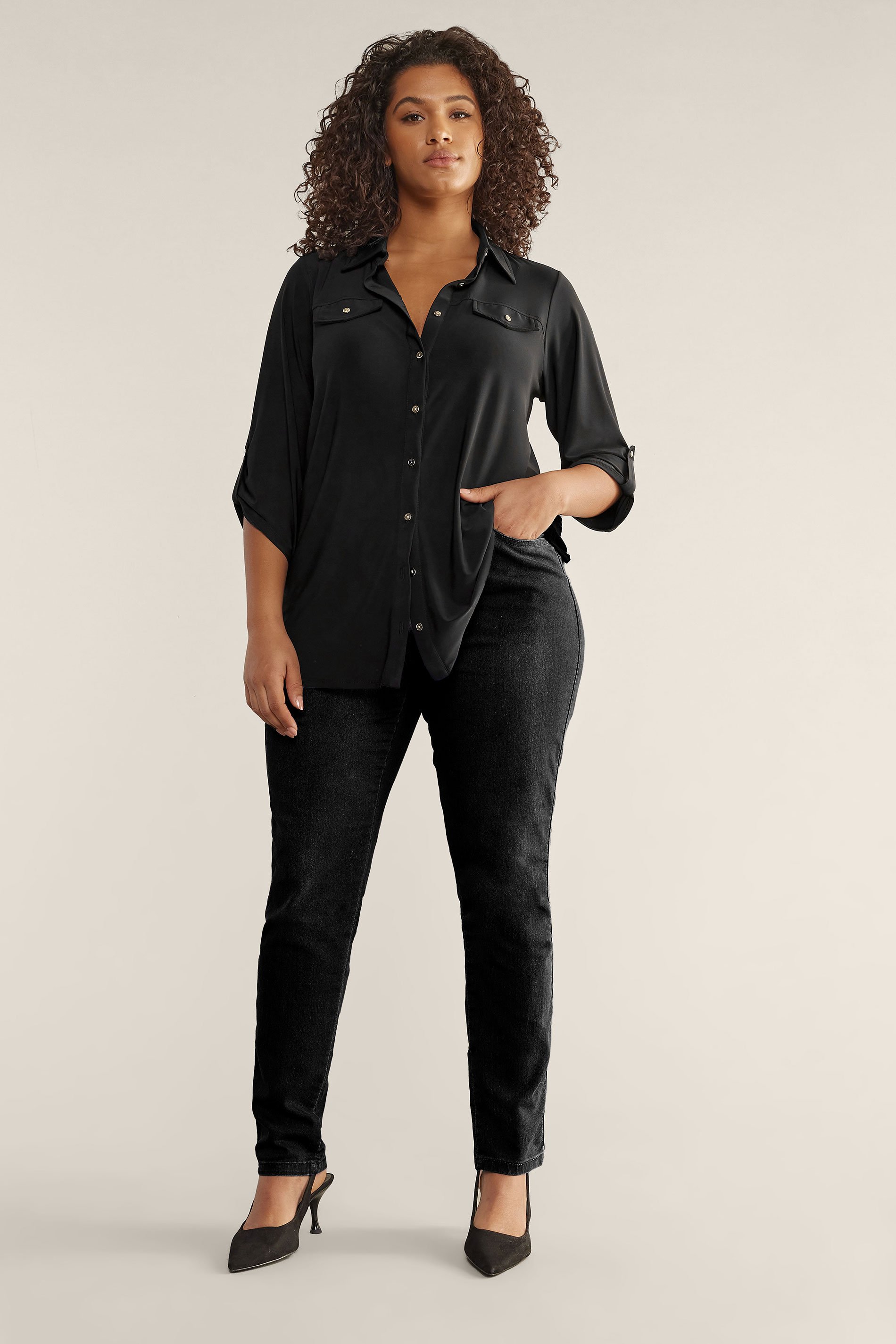 Evans Plus Size Black Tab Sleeve Blouse | Evans 2
