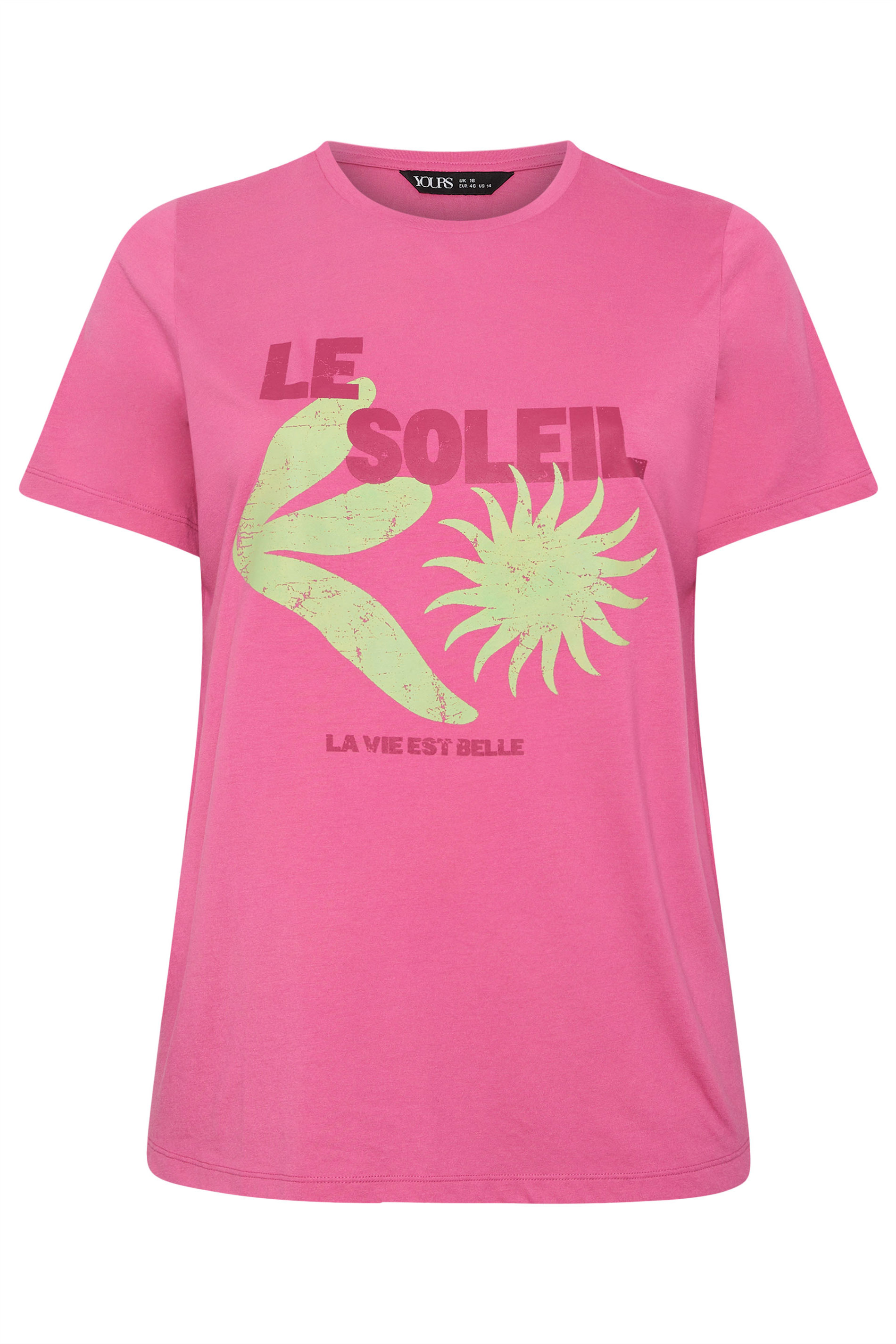 YOURS Plus Size Pink 'Le Soleil' Graphic Print T-Shirt | Yours Clothing  5