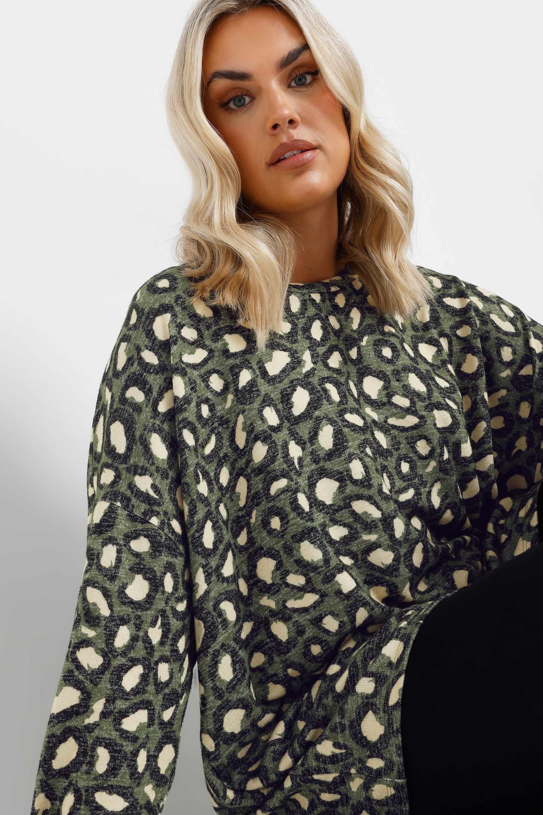 YOURS Plus Size Green Leopard Print Jumper | Yours Clothing 4