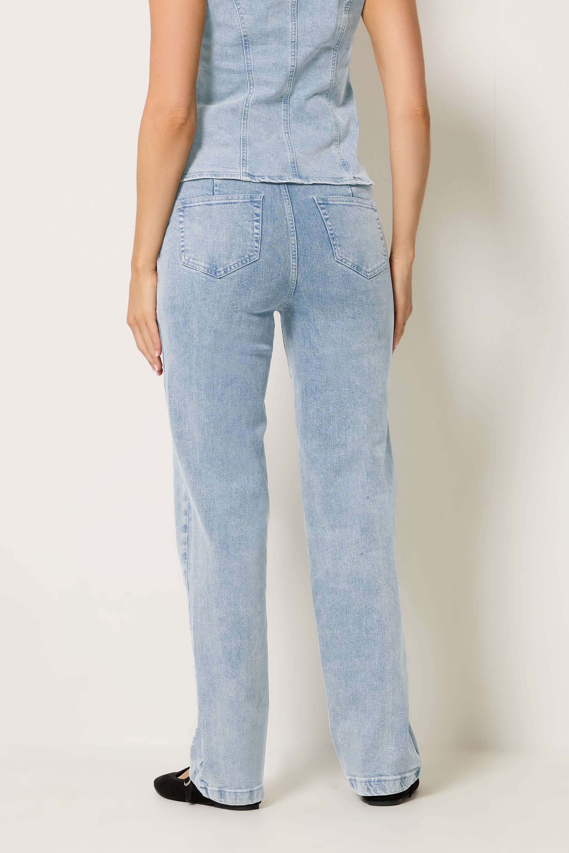 LTS Tall Women's Light Blue Button Detail Straight Leg Jeans | Long Tall Sally 2