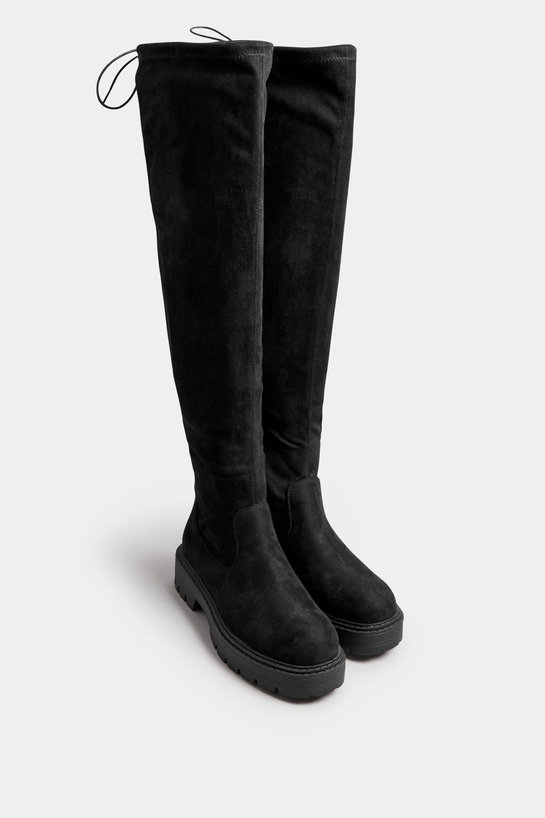 Black Faux Suede Knee High Boots In Extra Wide EEE Fit | Yours Clothing  2