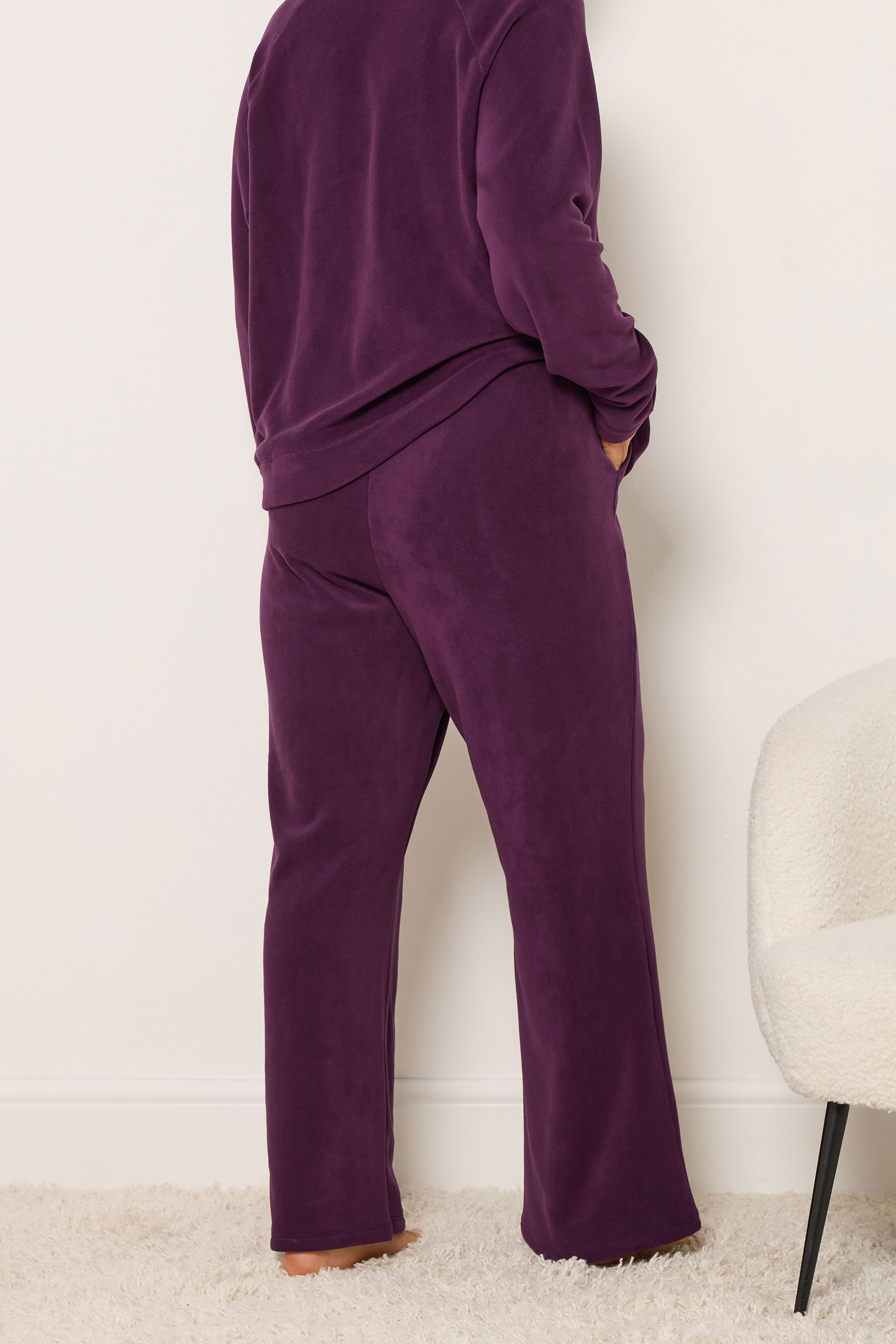YOURS Plus Size Burgundy Red Wide Leg Fleece Trousers | Yours Clothing 2