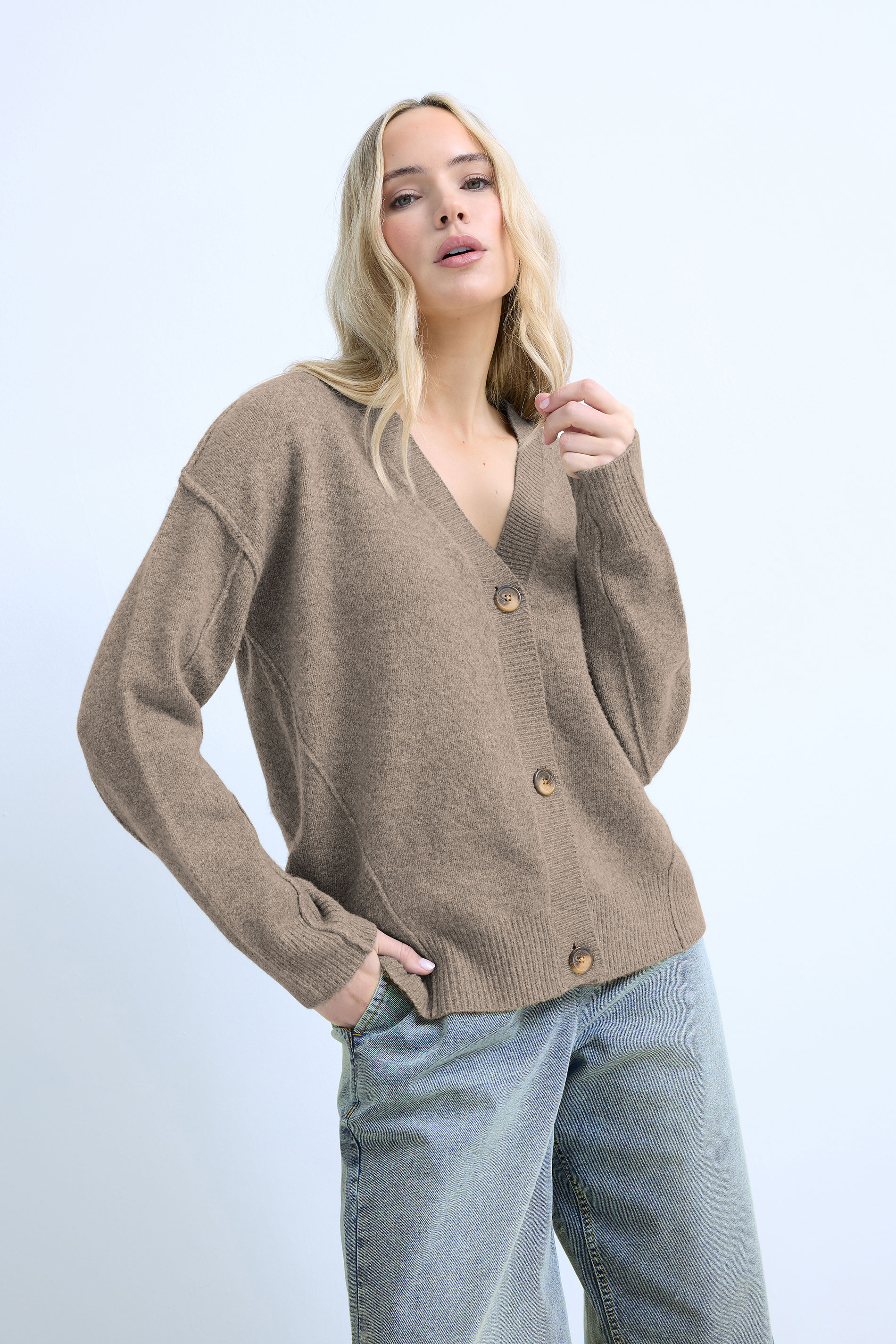 LTS Tall Brown Seam Detail Knitted Cardigan | Long Tall Sally 3