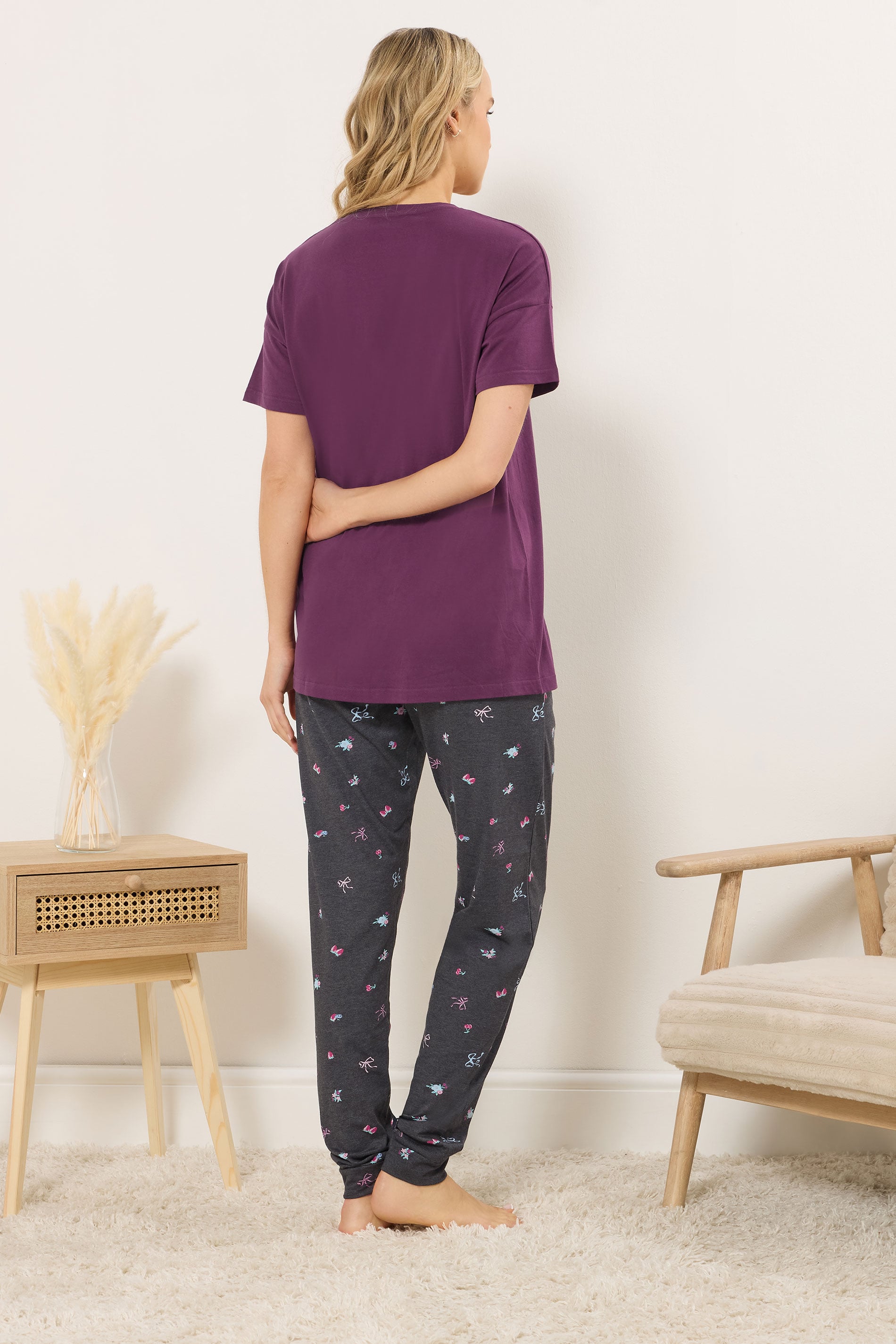LTS Tall Woman's Burgundy Red 'Sunday Club' Slogan Cotton Pyjama Set | Long Tall Sally 2
