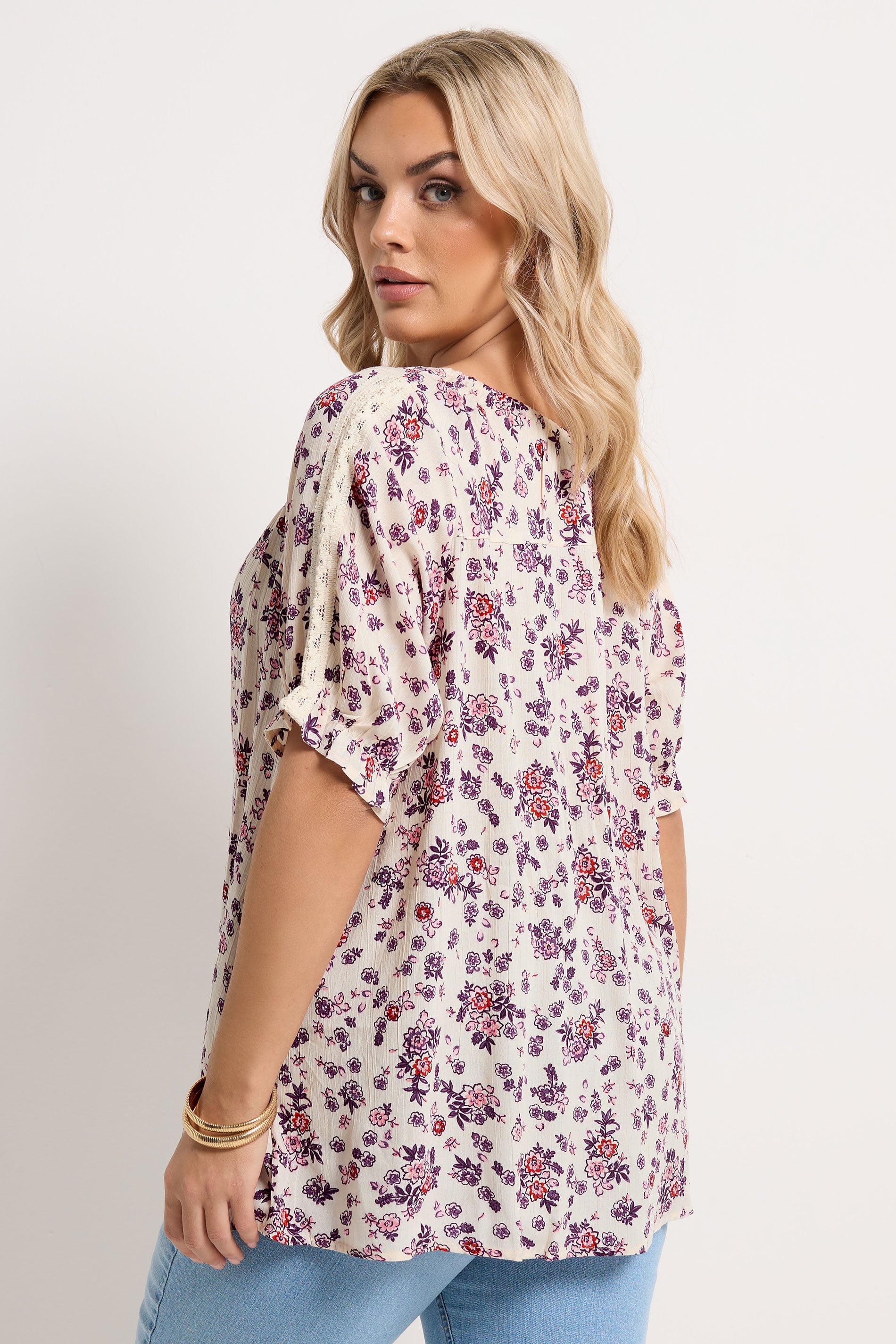 YOURS Plus Size Natural Brown Ditsy Floral Top | Yours Clothing 2
