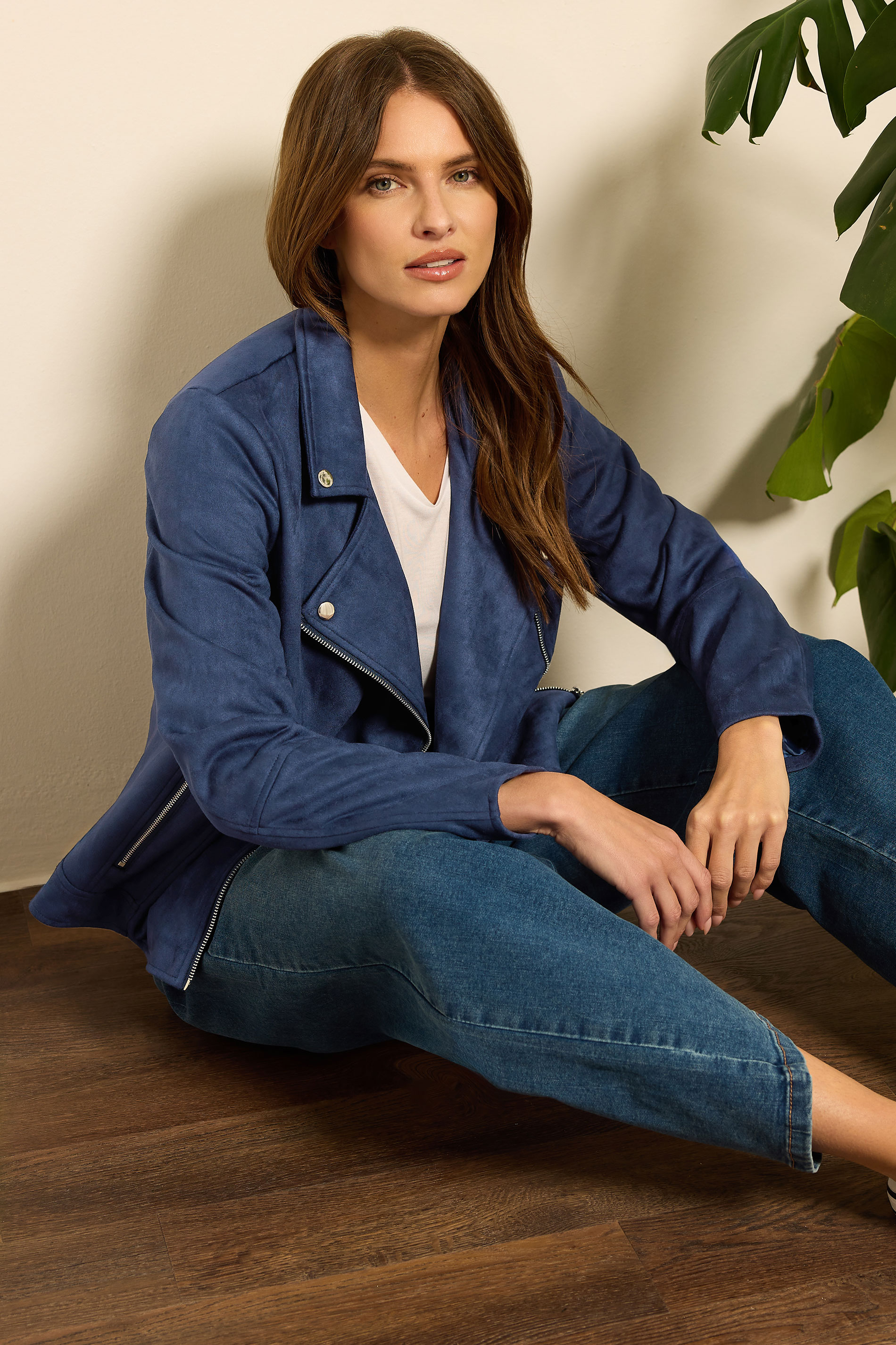 M&Co Navy Blue Faux Suede Biker Jacket | M&Co 4