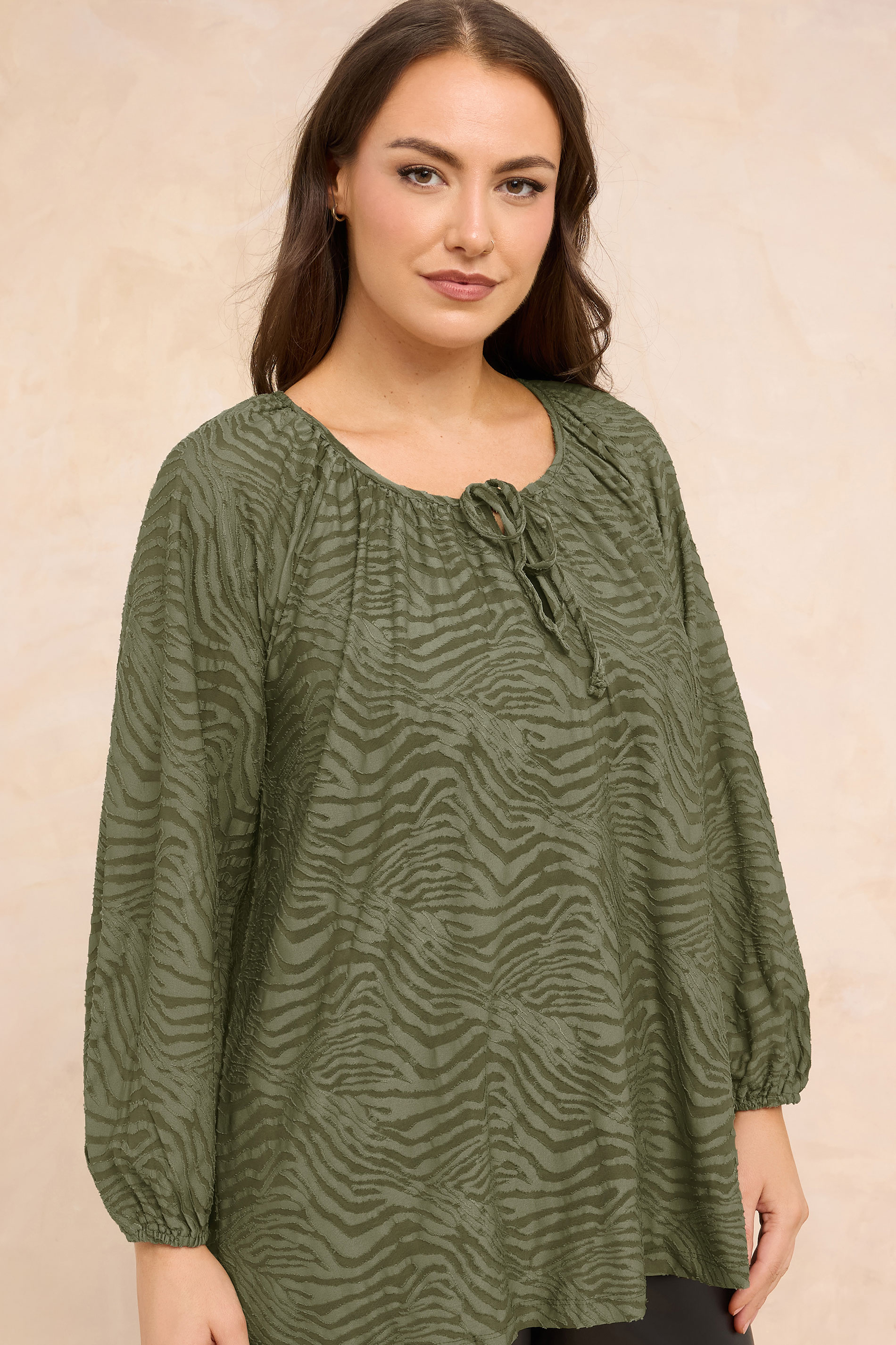 EVANS Plus Size Khaki Green Zebra Burnout Blouse | Evans 3