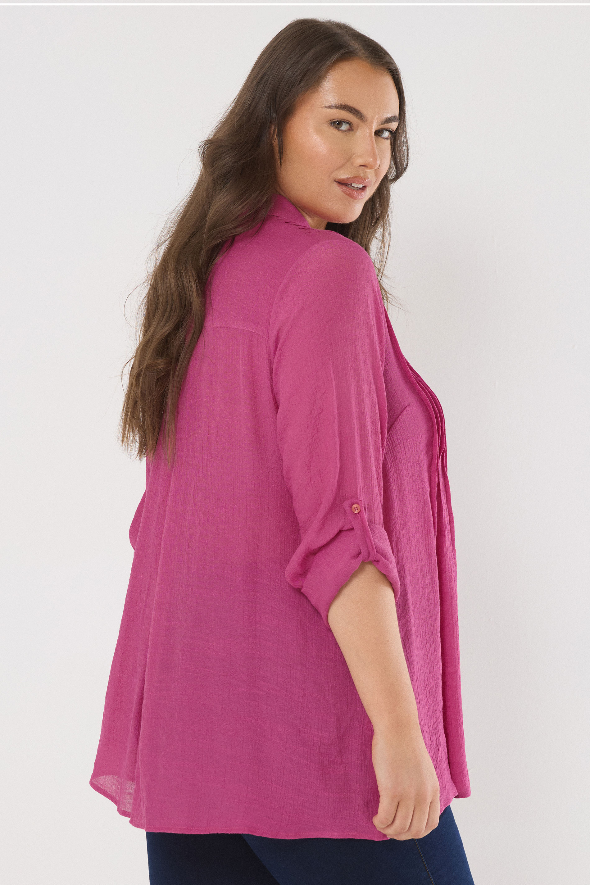 EVANS Plus Size Pink Pintuck Tab Sleeve Shirt | Evans 4