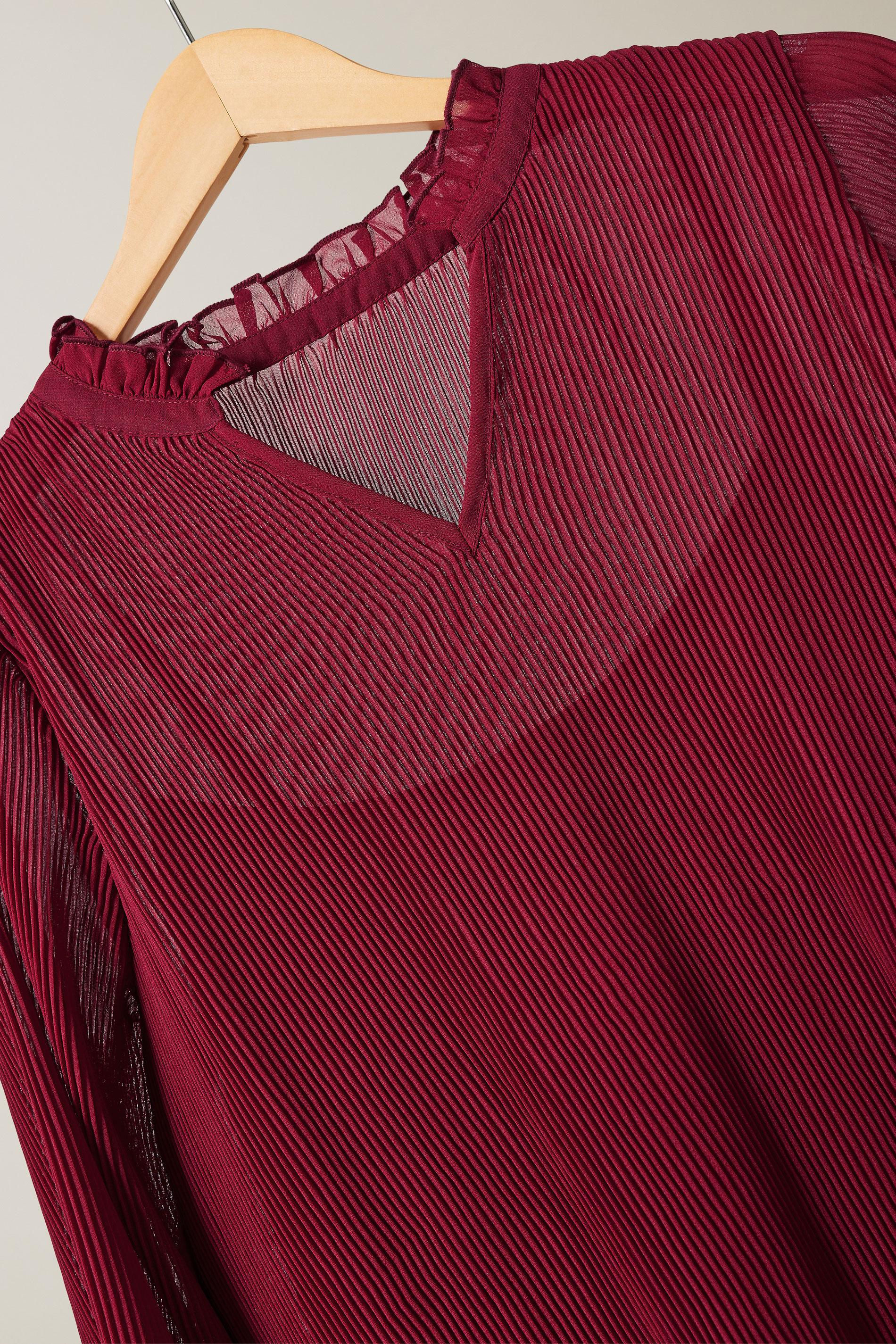 EVANS Plus Size Burgundy Red Pleat Blouse | Evans 8