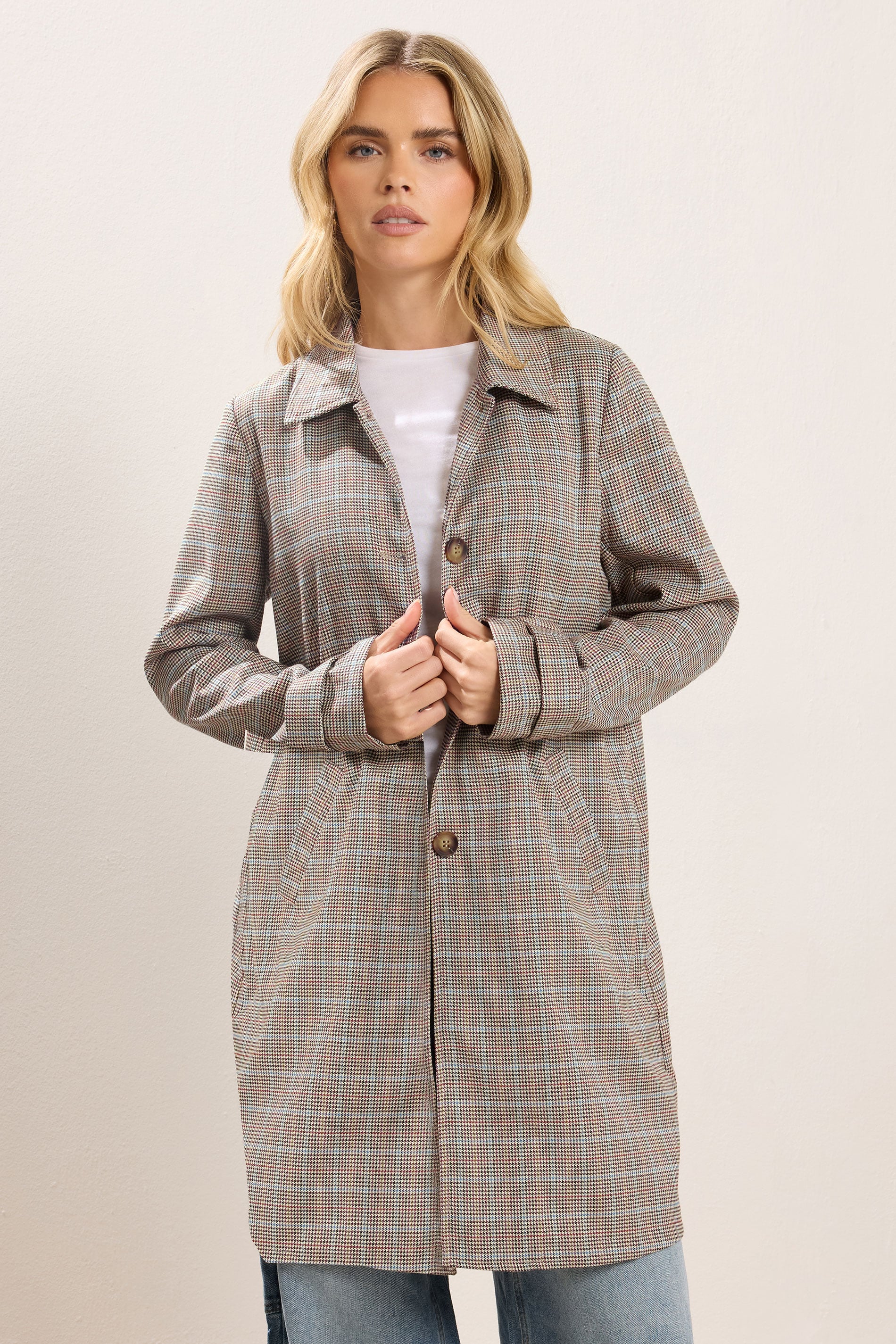 PixieGirl Petite Women's Grey Check Car Coat | PixieGirl 1
