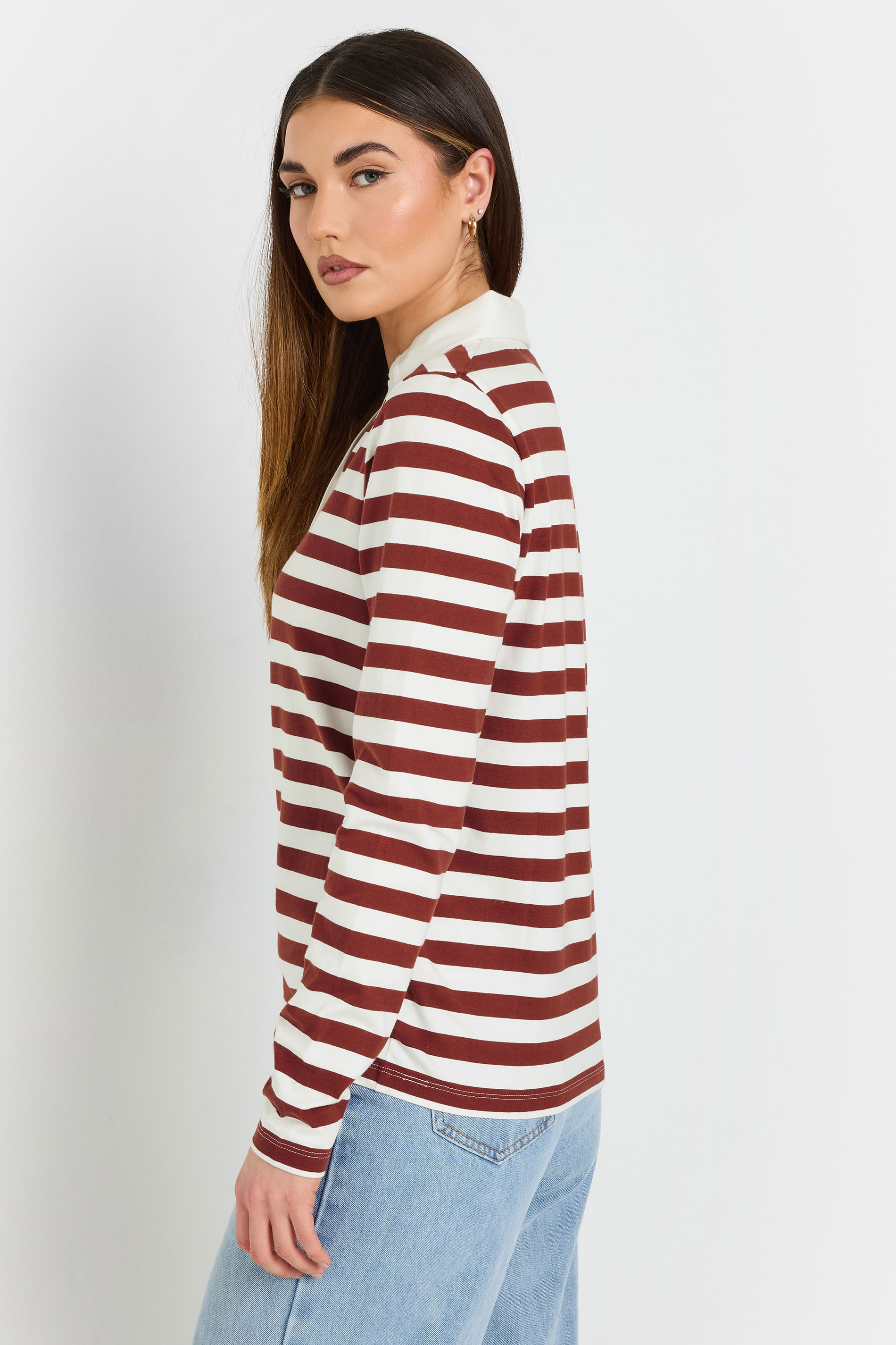 LTS Tall Burgundy Red Stripe Cotton Placket Polo Top | Long Tall Sally 4