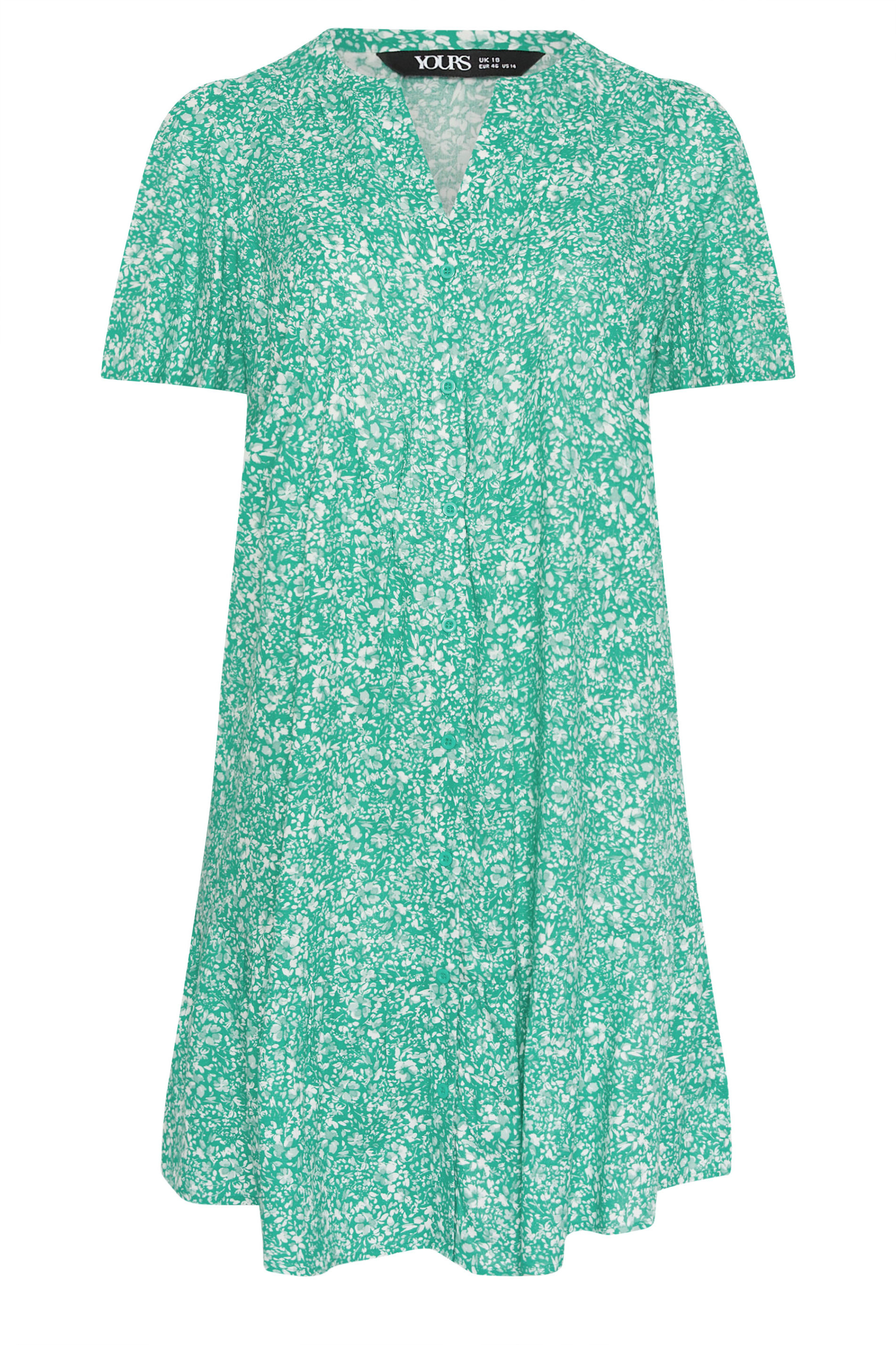 YOURS Plus Size Green Ditsy Floral Smock Dress | Yours Clothing 5