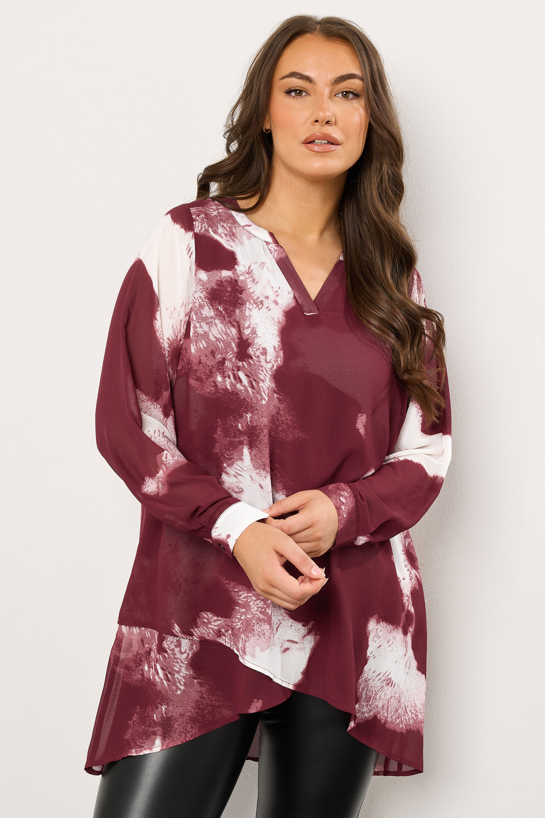 EVANS Curve Red Smudge Print Double Layer Blouse | Evans  3