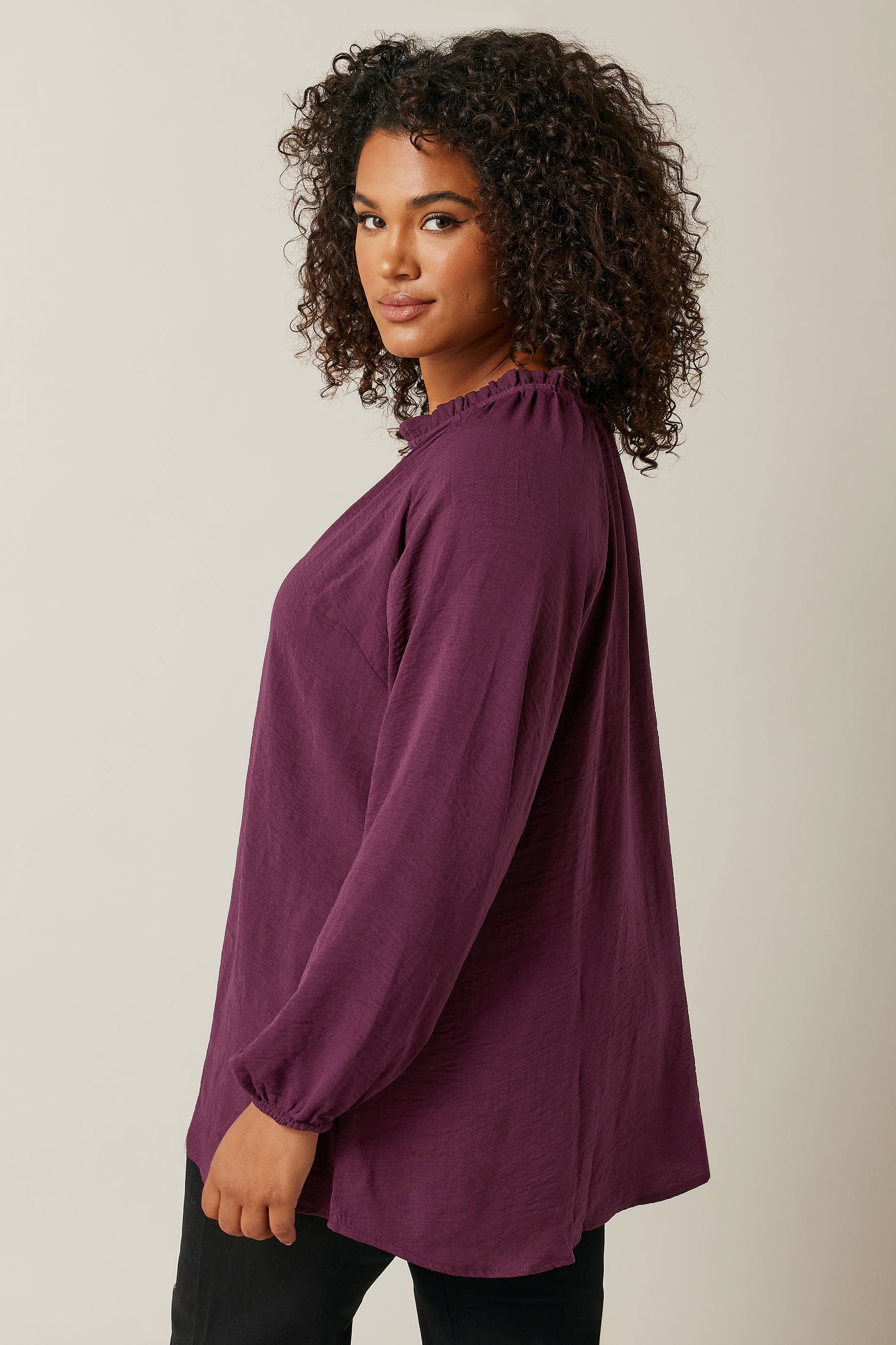 EVANS Plus Size Burgundy Red Frill Neck Blouse | Evans 2