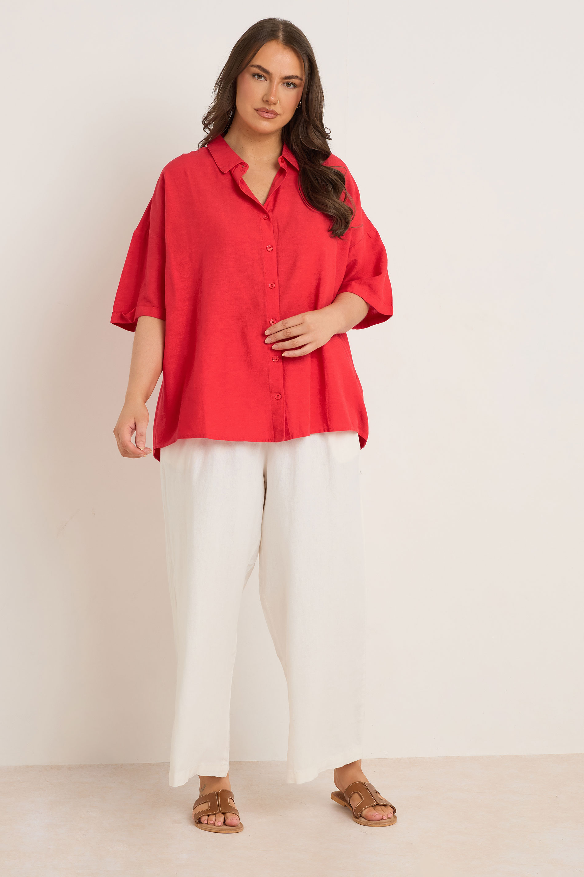 EVANS Plus Size Red Linen Shirt  | Yours Clothing 1