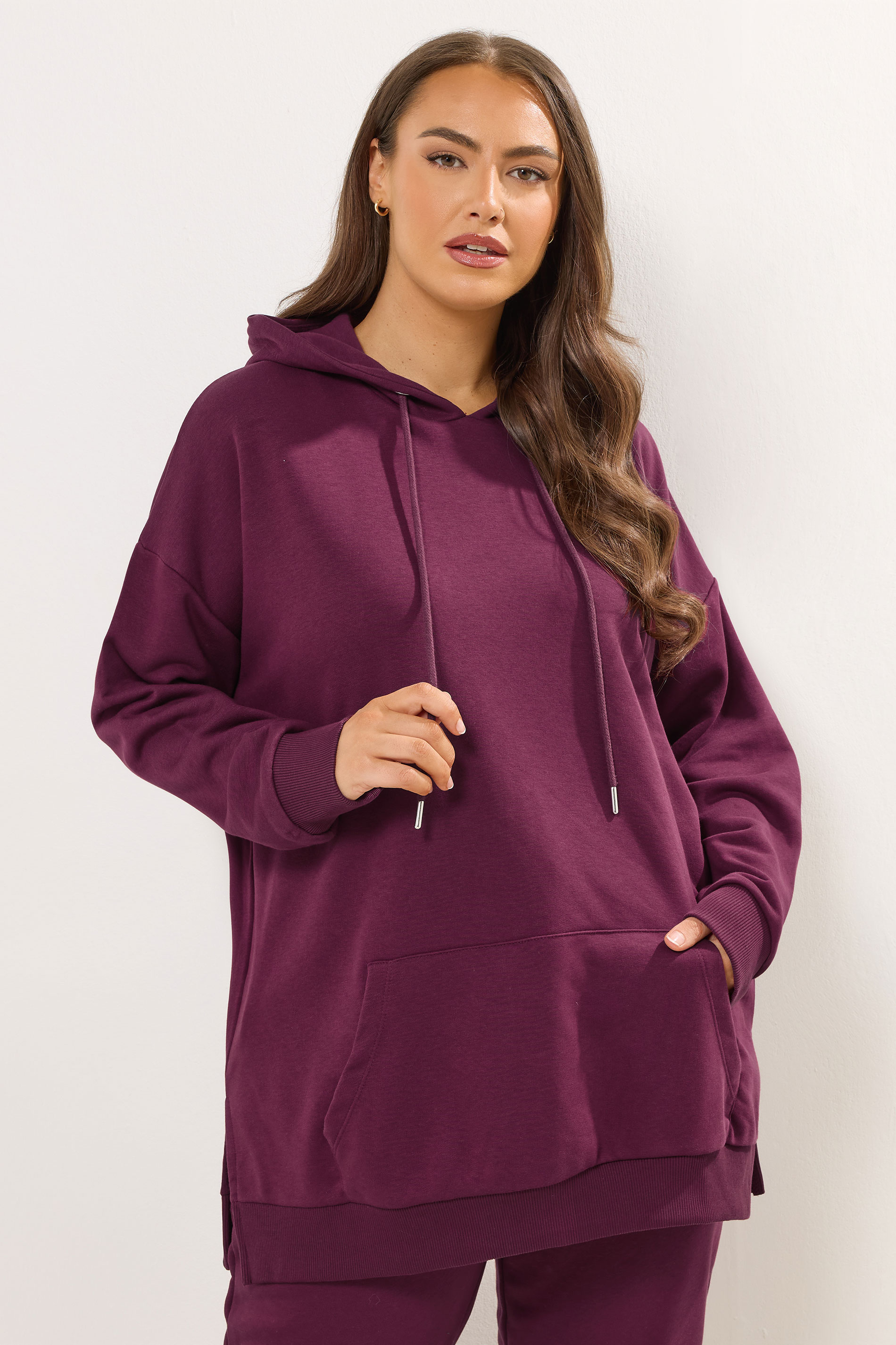 YOURS Plus Size Burgundy Red Pocket Front Hoodie | Yours Clothing 3