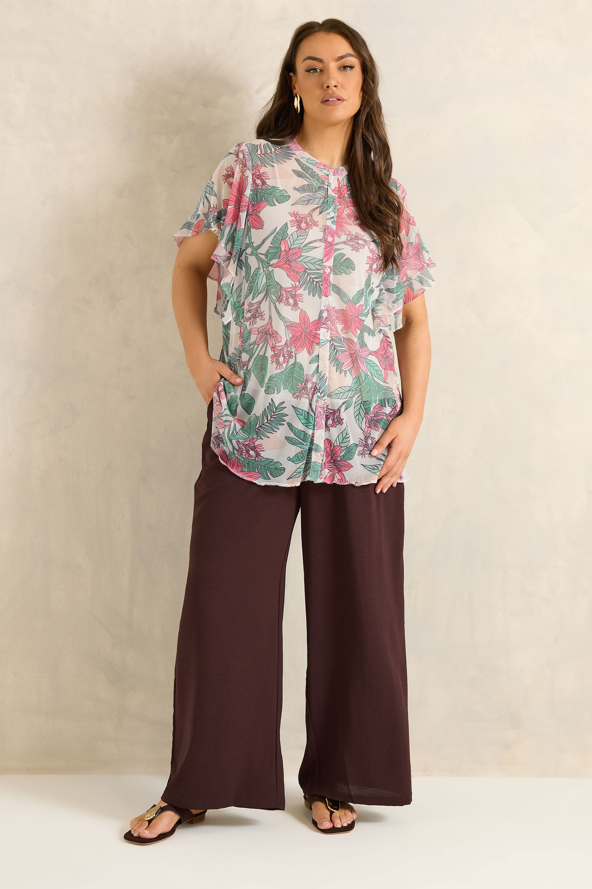 EVANS Curve Green Floral Frill sleeve Blouse | Evans 2