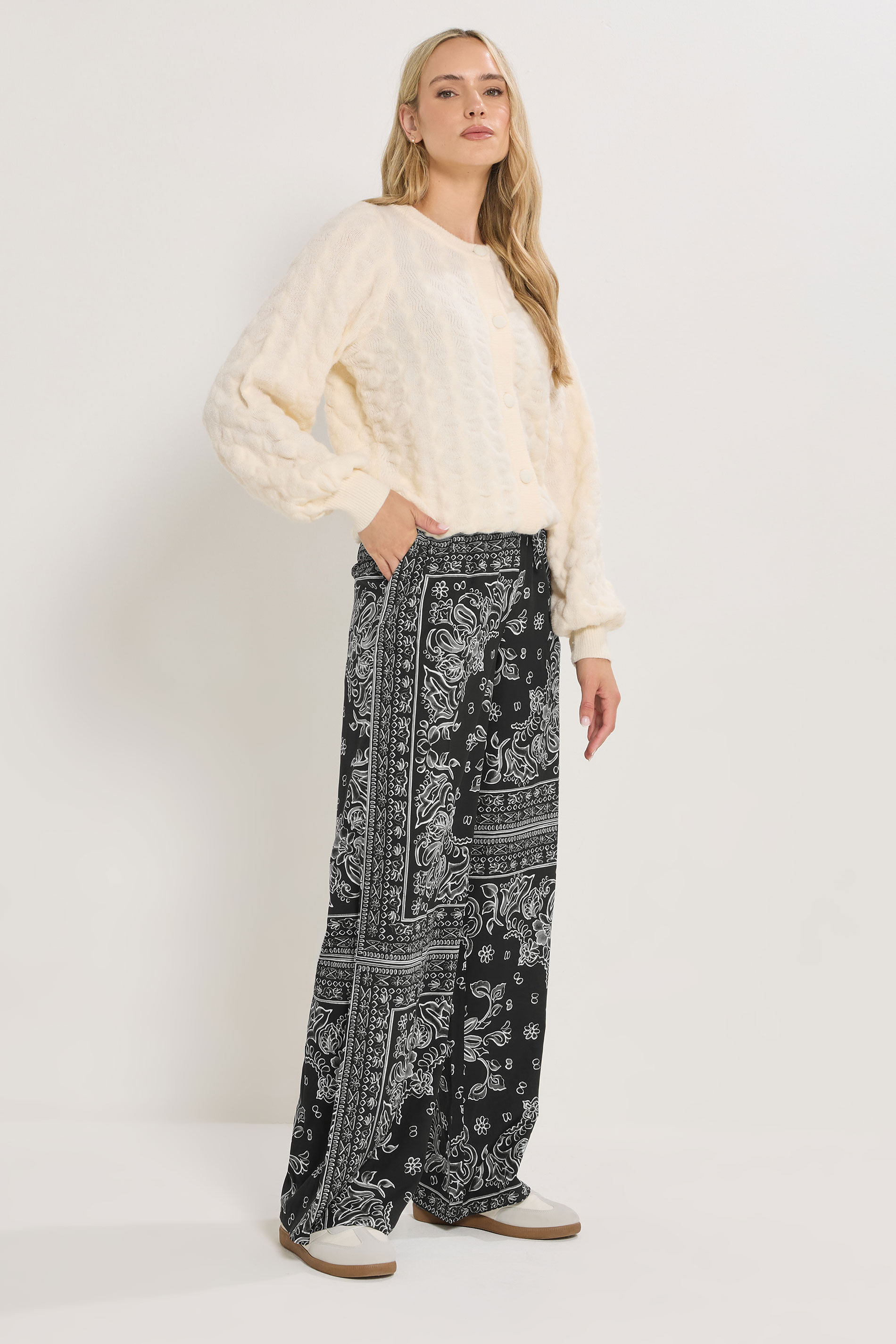 LTS Tall Black Paisley Wide Leg Trousers | Long Tall Sally 3