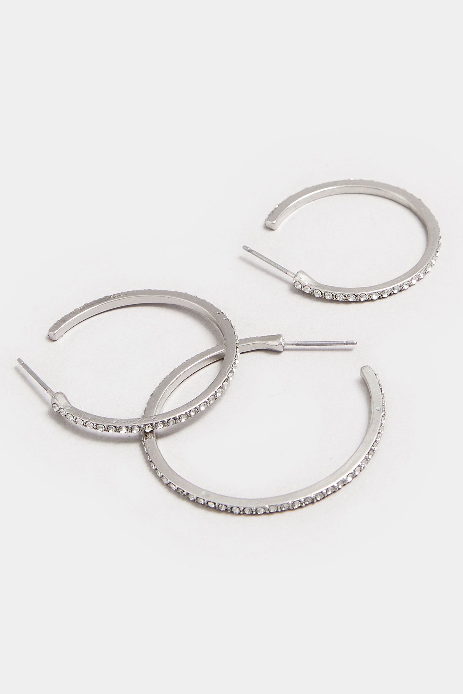 YOURSET 3 PACK Silver Tone Diamante Hoop Earrings Set | Yours Clothing 4