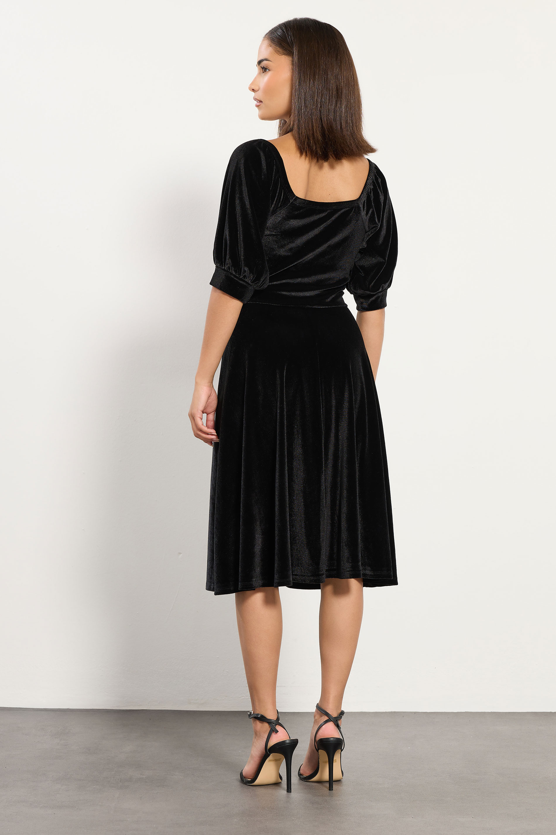 PixieGirl Petite Women's Black Square Neck Velvet Dress | PixieGirl 2