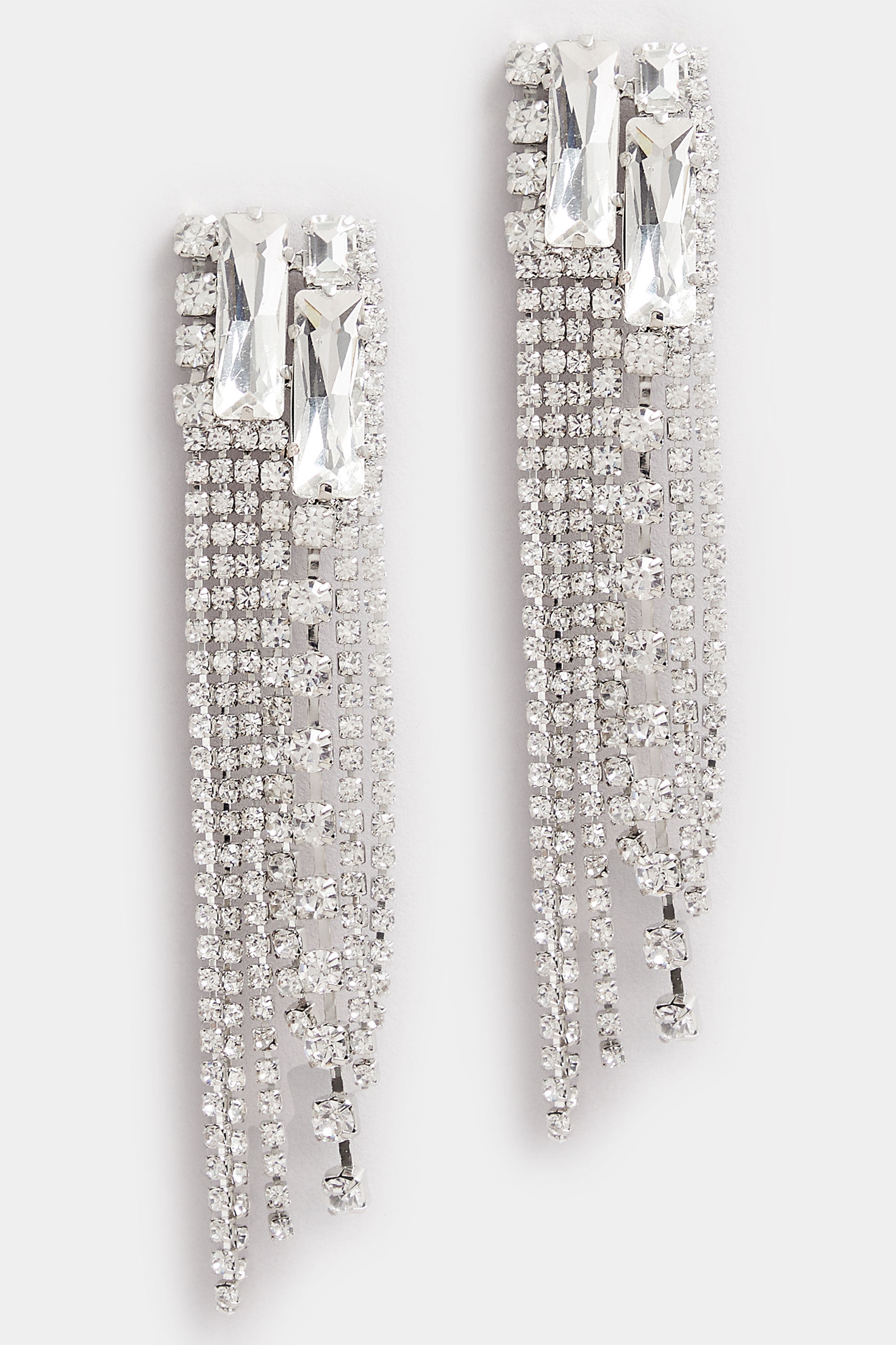 Silver Tone Long Diamante Drop Earrings | Yours Clothing 3