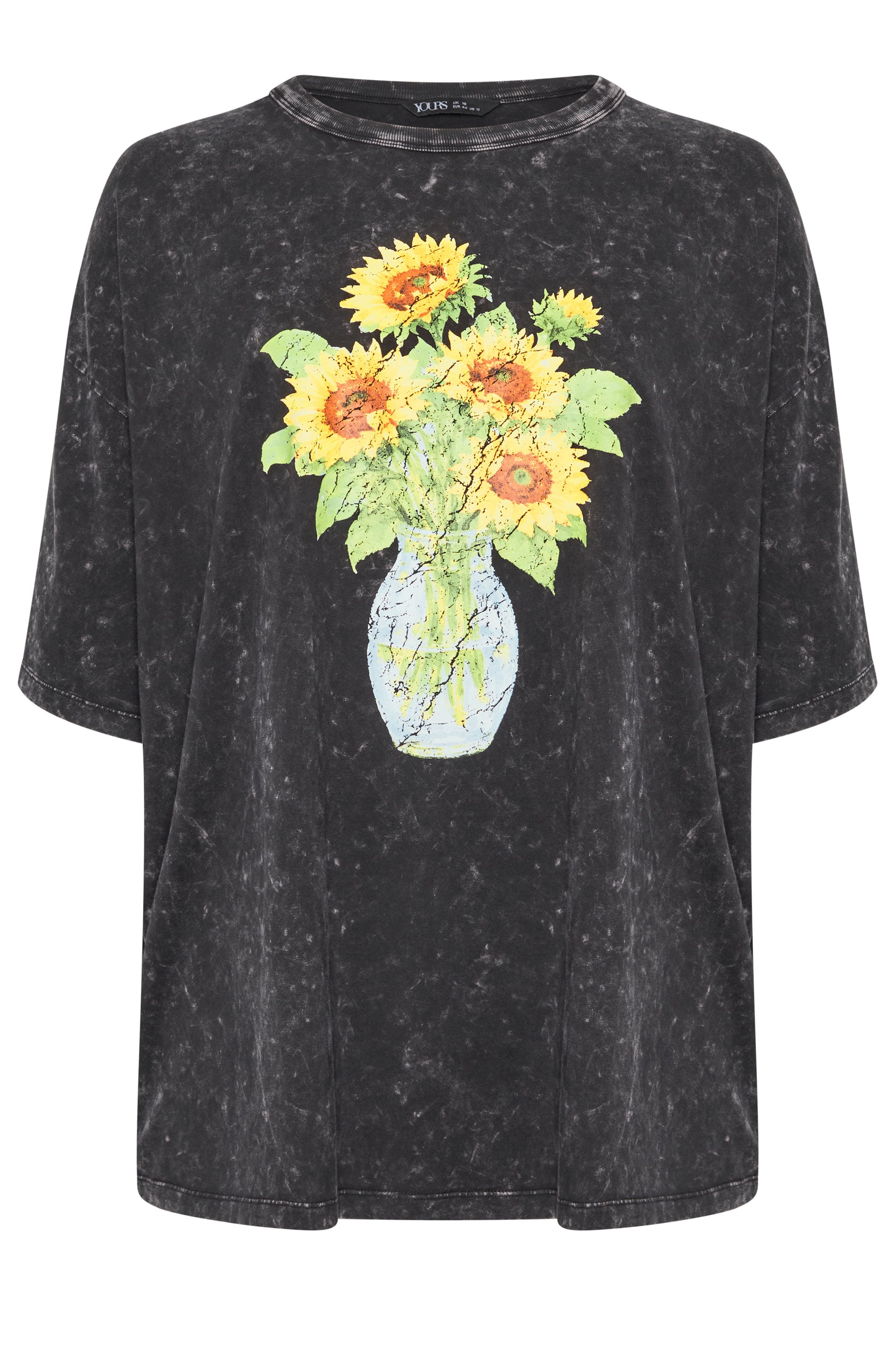 YOURS Plus Size Grey Acid Wash Sunflower Graphic T-Shirt | Yours Clothing 5