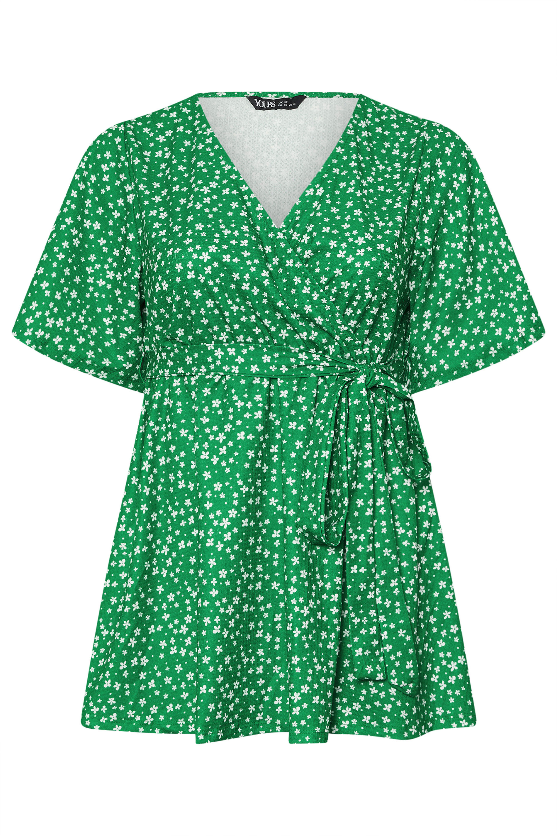 YOURS Plus Size Green Ditsy Floral Print Wrap Top | Yours Clothing 5