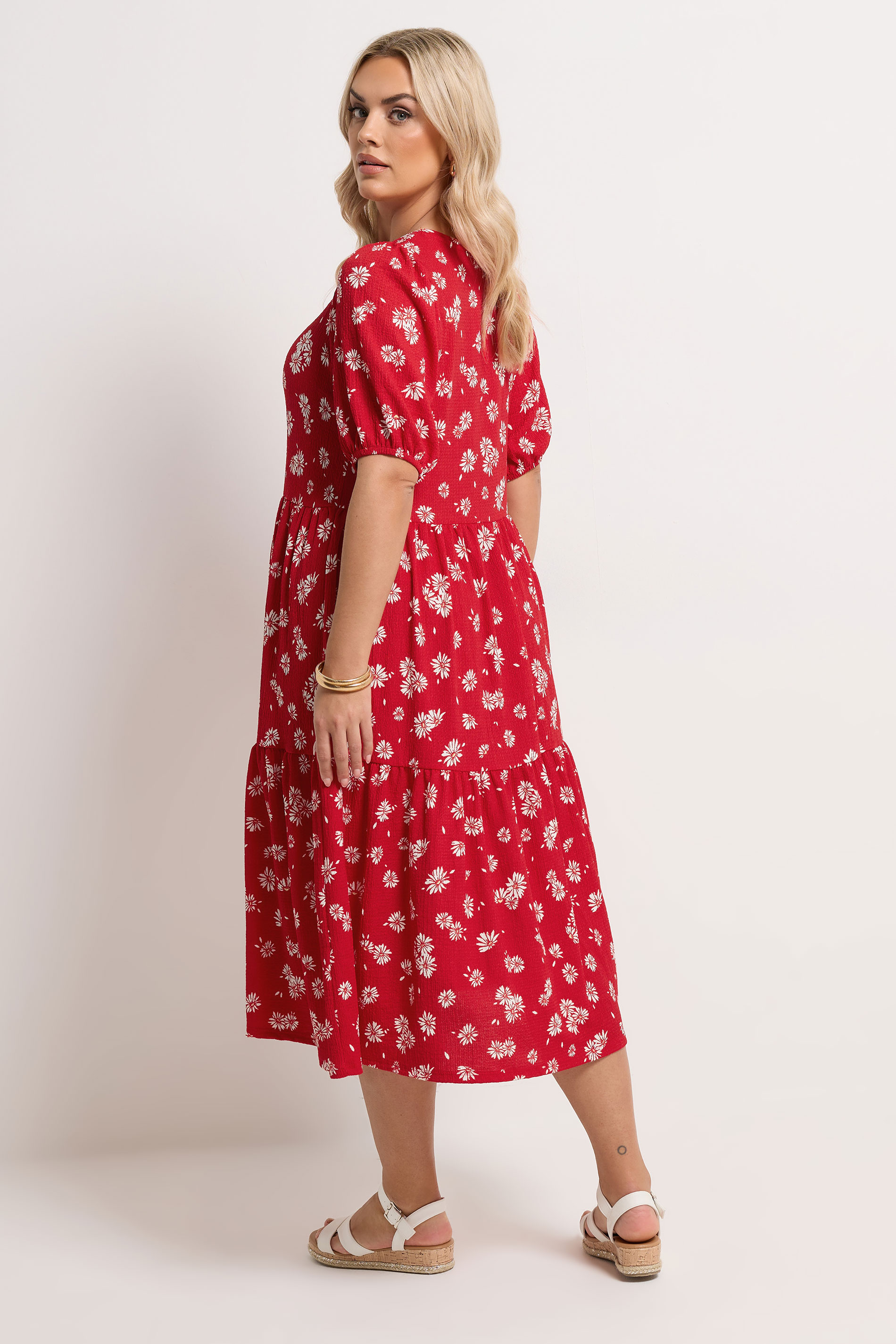 YOURS Plus Size Red Daisy Tiered Midi Dress | Yours Clothing 2