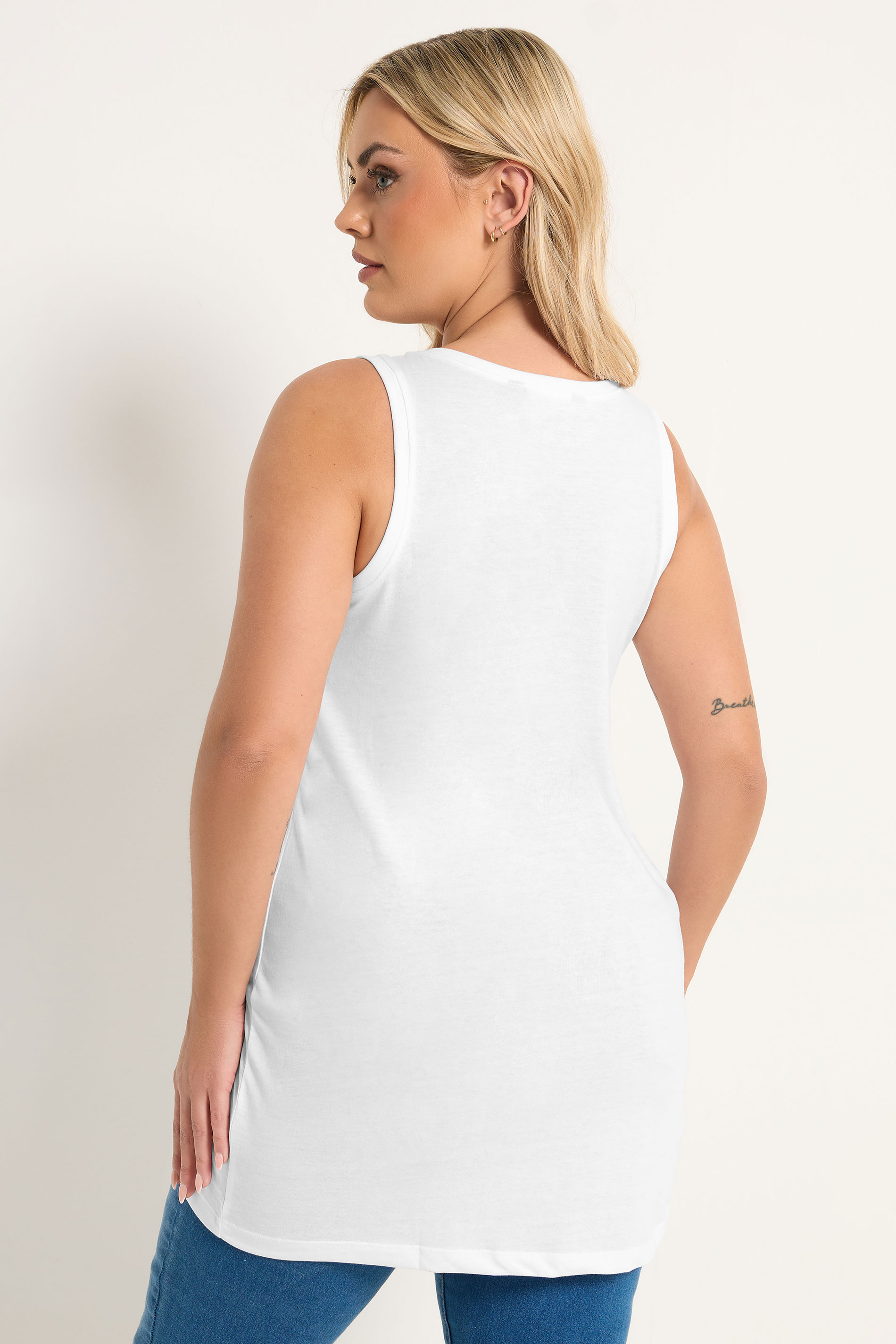 YOURS Plus Size White V-Neck Core Vest Top | Yours Clothing 2