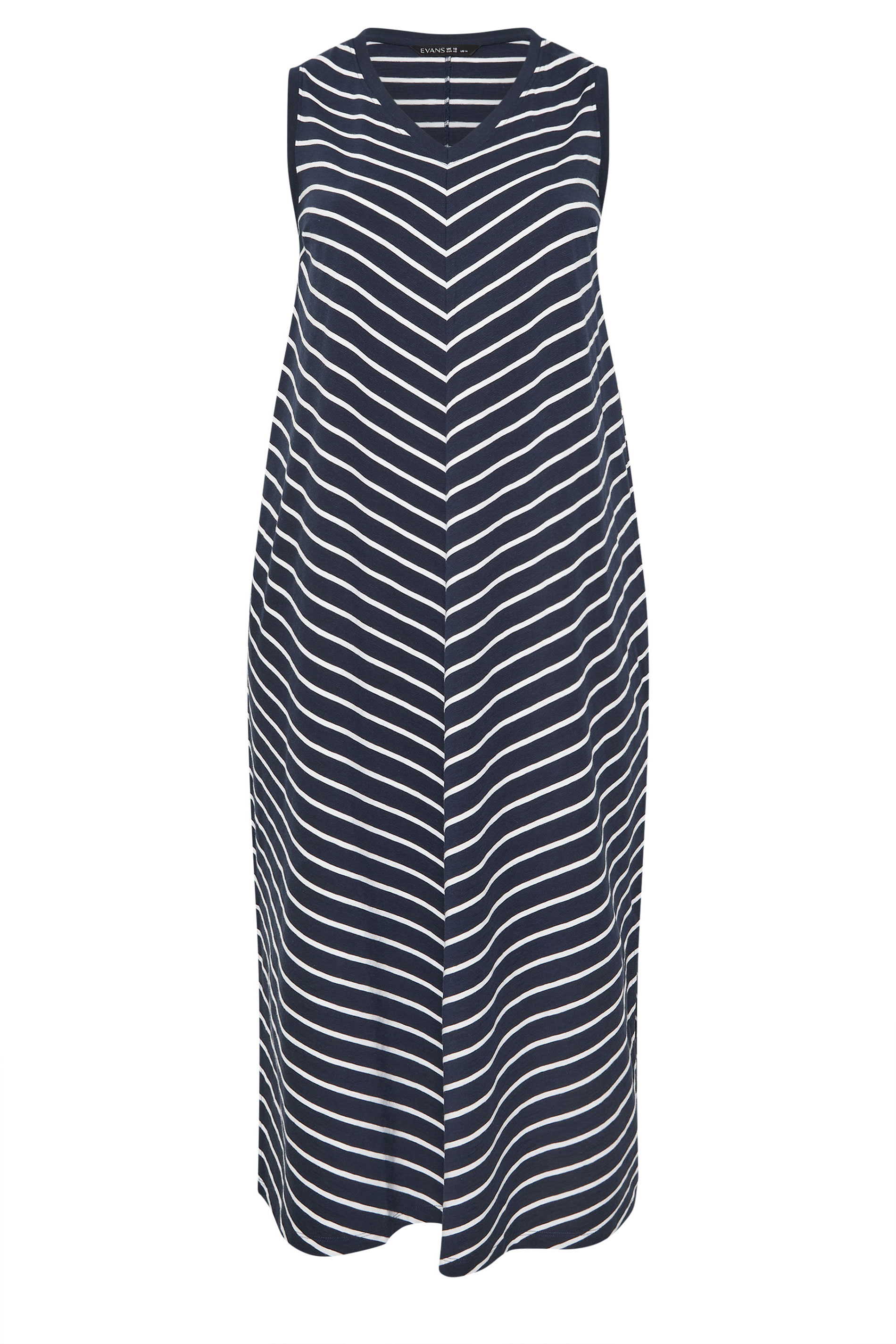 EVANS Plus Size Navy Blue Stripe Sleeveless Premium Cotton Dress 5