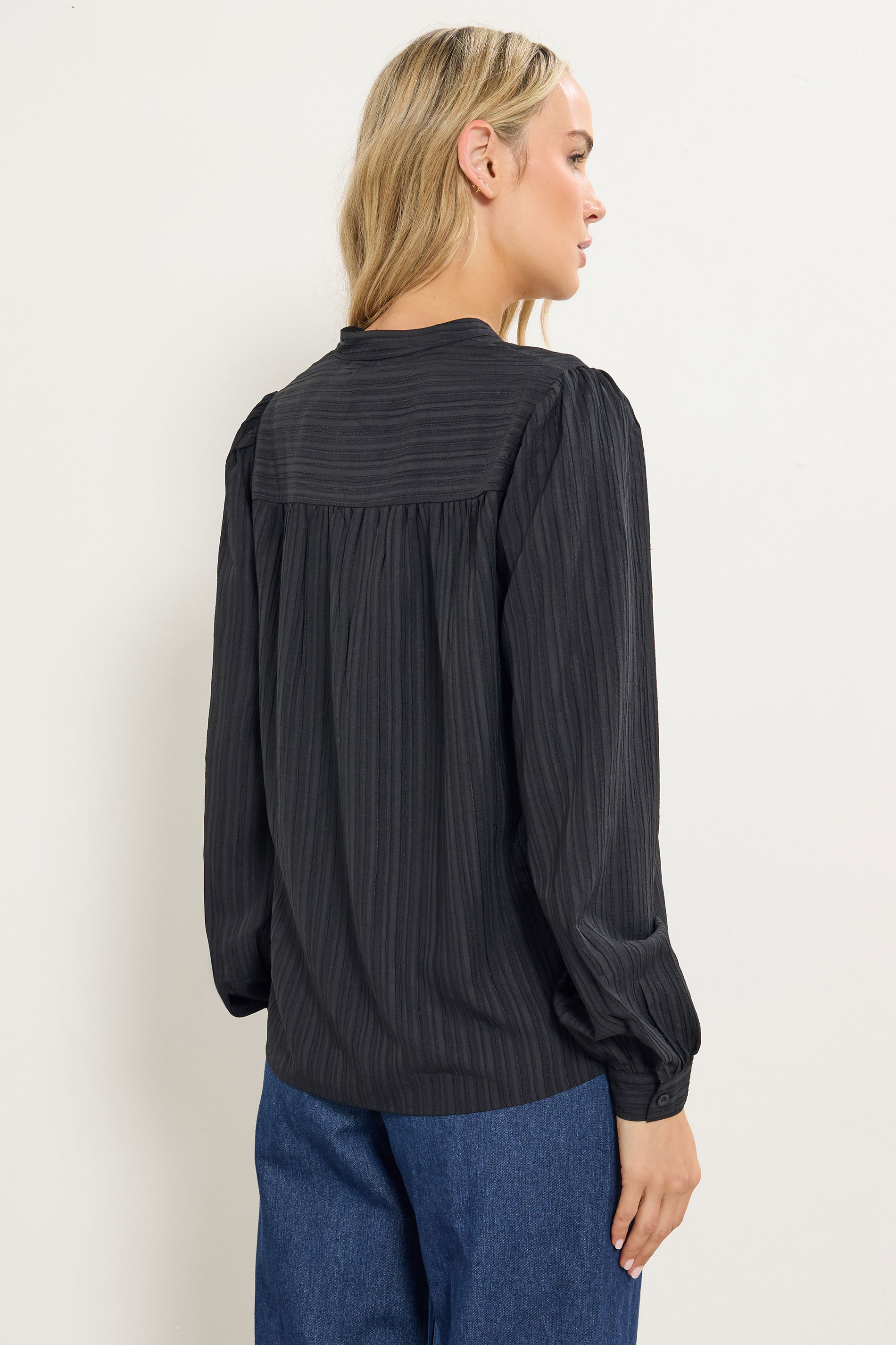 LTS Tall Black Textured Tie Neck Blouse | Long Tall Sally 2