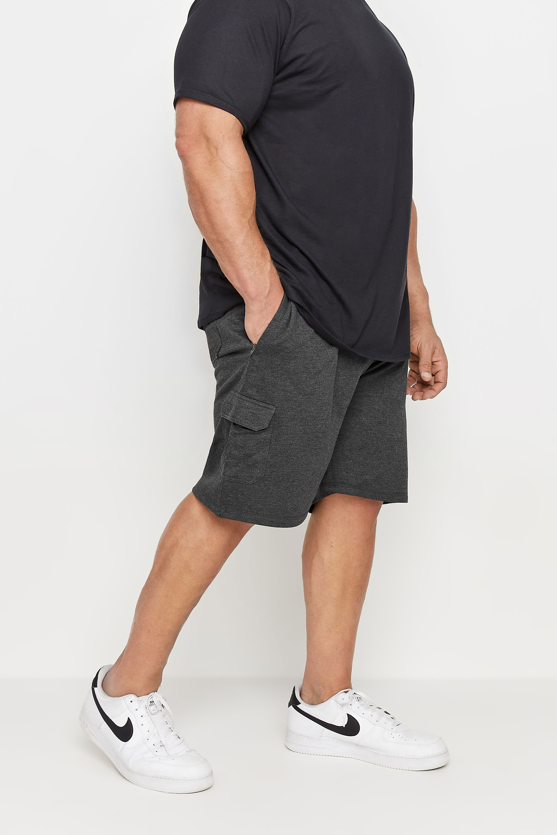 D555 Big & Tall Grey Cotton Jogger Shorts | BadRhino 3