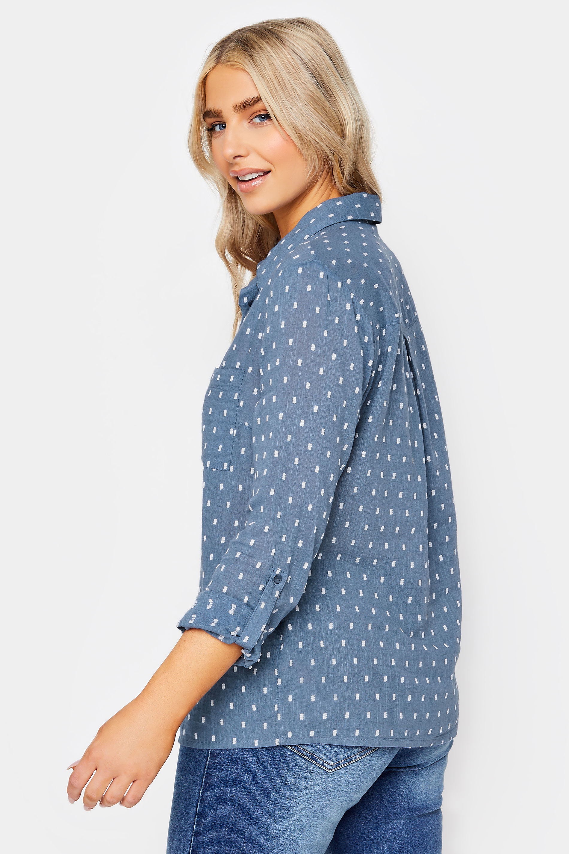 M&Co Blue Tab Sleeve Collared Dobby Shirt | M&Co 3