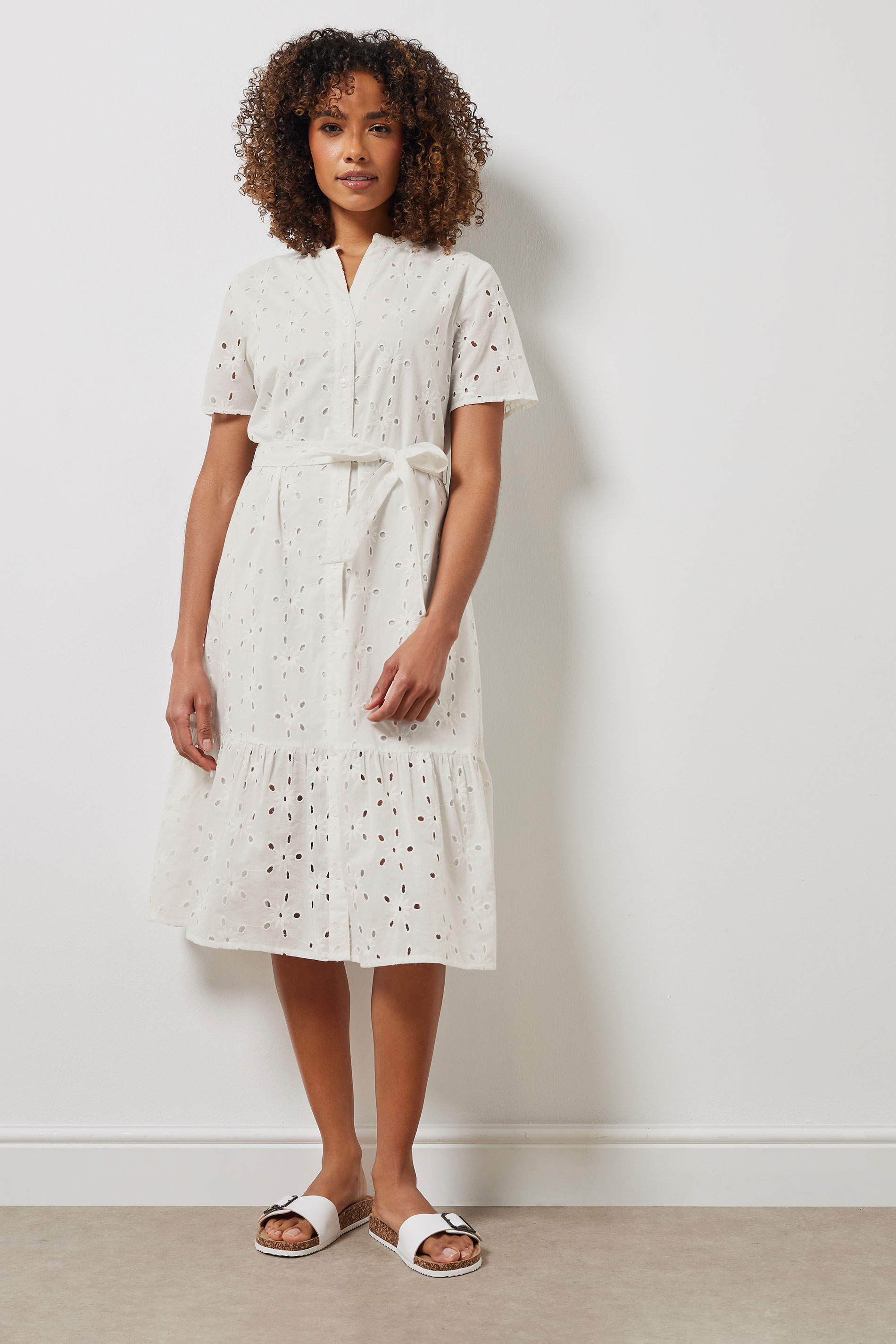 M&Co White Cotton Broderie Button Through Dress | M&Co 2