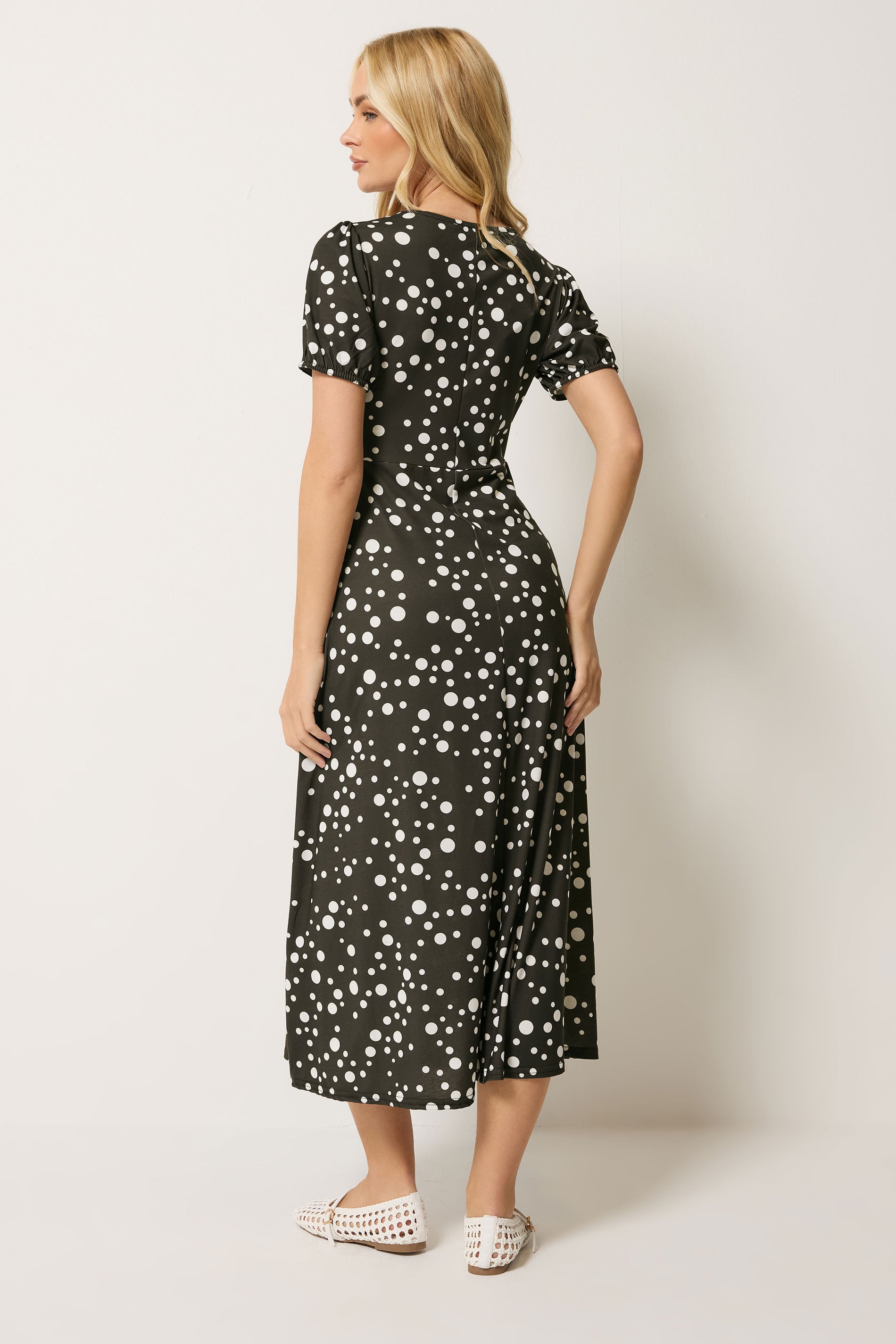 M&Co Chocolate Brown Polka Dot Twist Front Midi Dress | M&Co 2