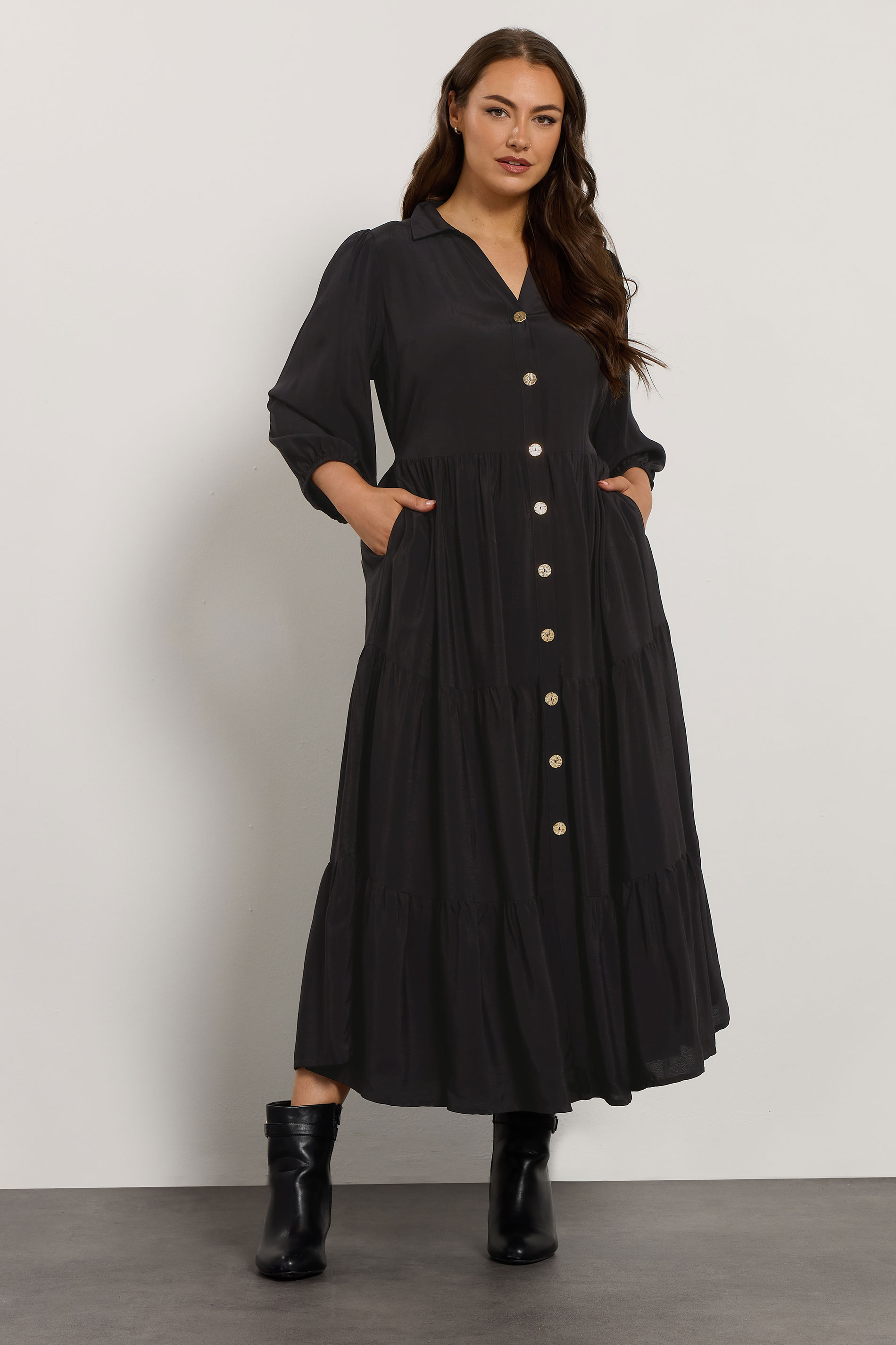 EVANS Plus Size Black Premium Tiered Maxi Dress | Evans 1