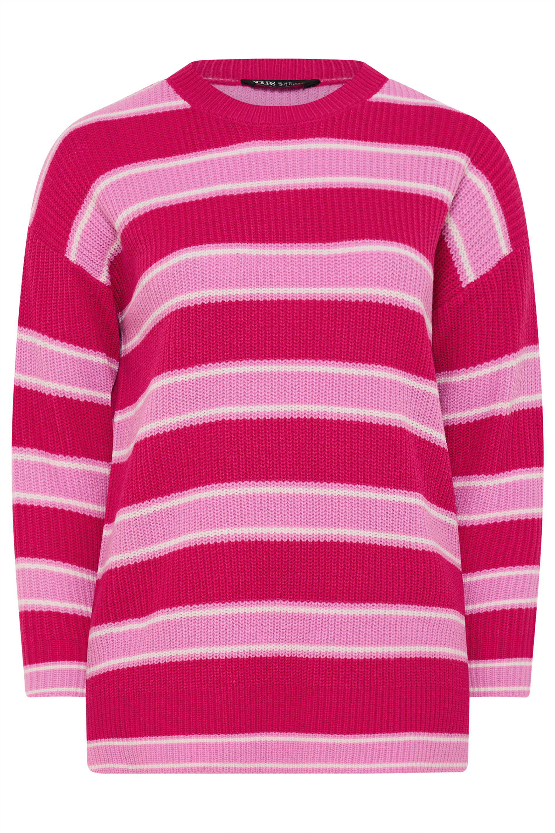 YOURS Plus Size Pink Stripe Drop Shoulder Jumper | Yours Clothing 5